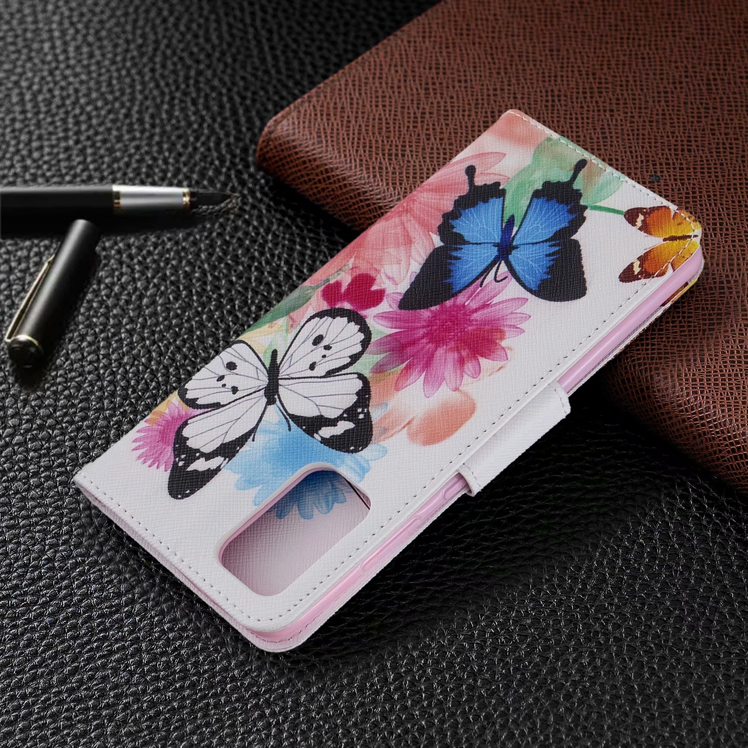 Samsung Galaxy S20 Plus Case, PU Leather Wallet Phone Bag Cover for Galaxy S11 - Flower Butterfly