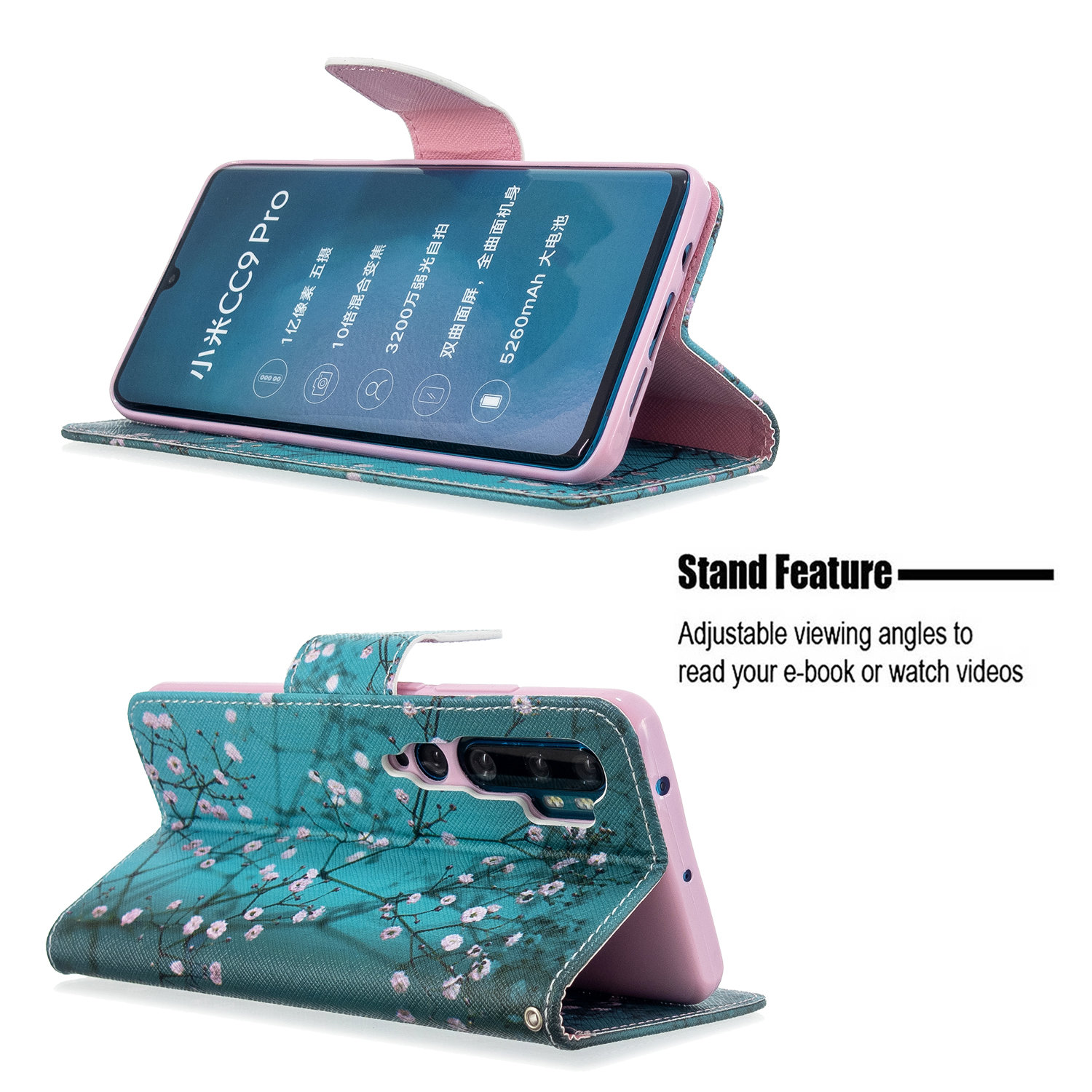 Xiaomi Mi CC9 Pro Case, PU Leather Wallet Phone Bag Cover for Xiaomi CC9 Pro - Plum Flower