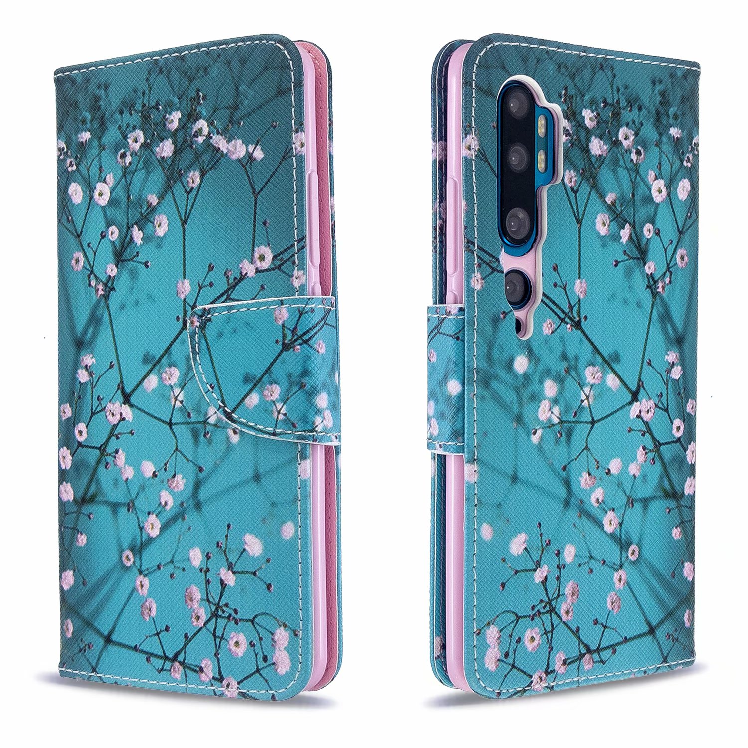 Xiaomi Mi CC9 Pro Case, PU Leather Wallet Phone Bag Cover for Xiaomi CC9 Pro - Plum Flower