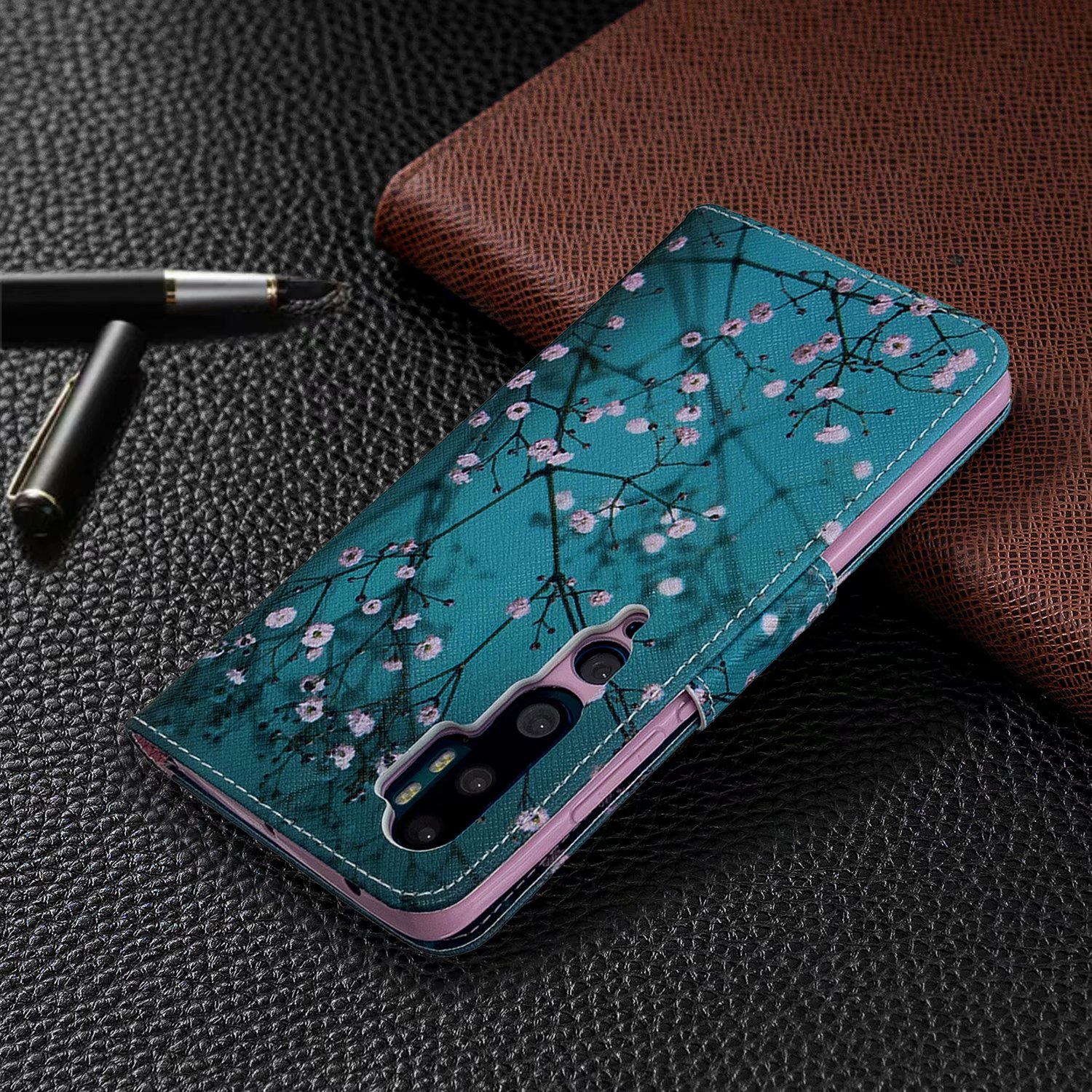 Xiaomi Mi CC9 Pro Case, PU Leather Wallet Phone Bag Cover for Xiaomi CC9 Pro - Plum Flower