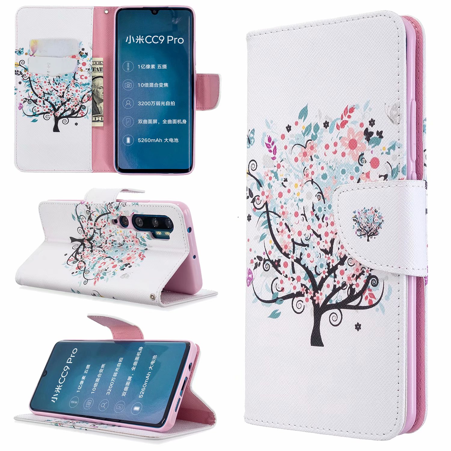Xiaomi Mi CC9 Pro Case, PU Leather Wallet Phone Bag Cover for Xiaomi CC9 Pro - Color tree