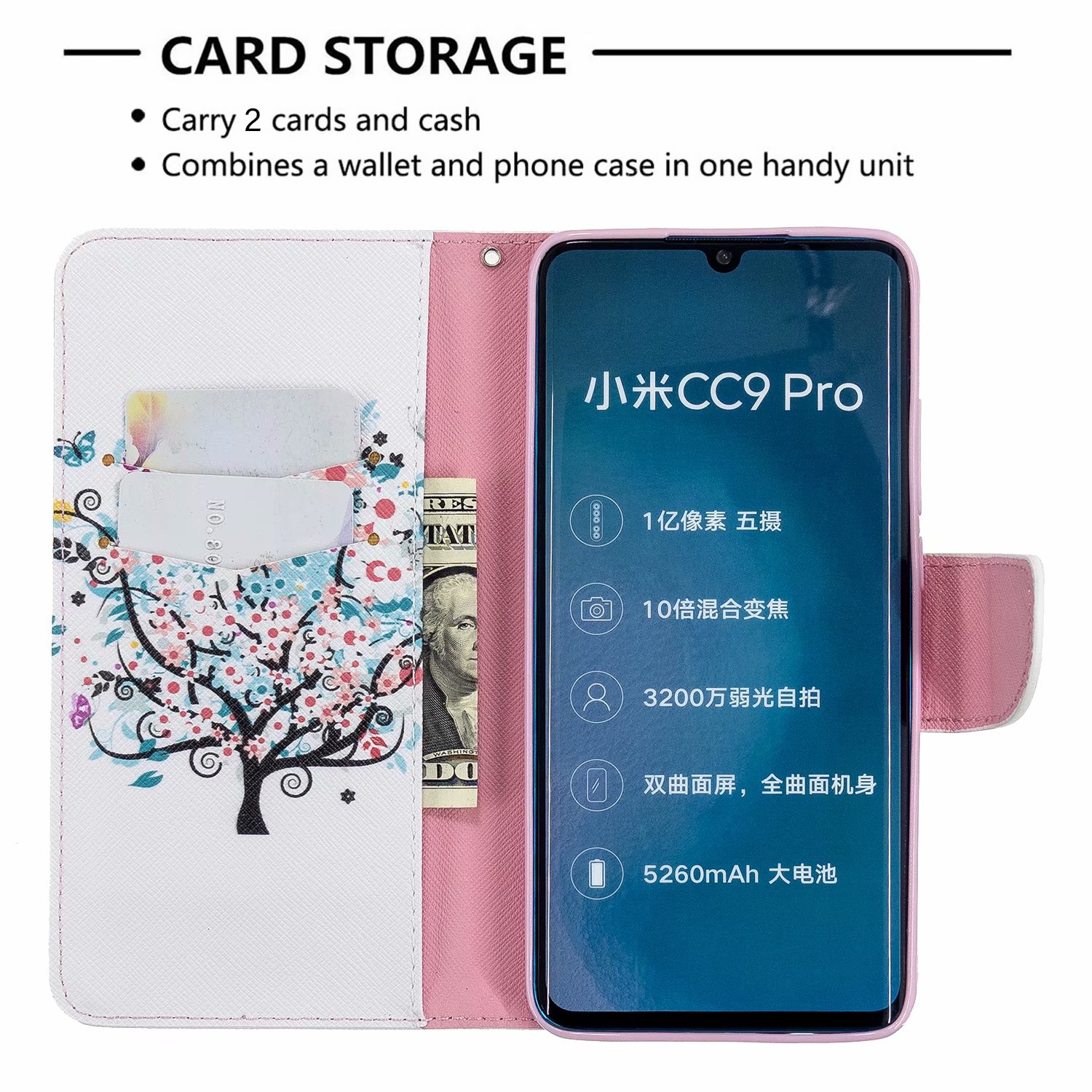 Xiaomi Mi CC9 Pro Case, PU Leather Wallet Phone Bag Cover for Xiaomi CC9 Pro - Color tree