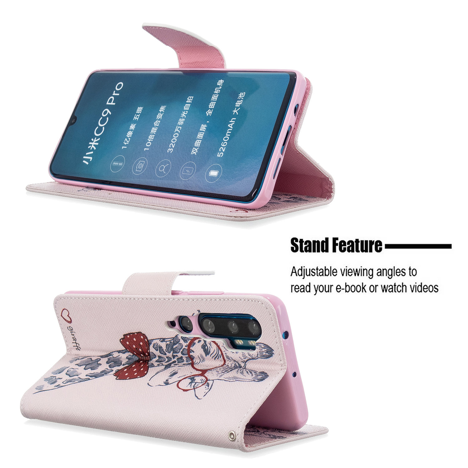 Xiaomi Mi CC9 Pro Case, PU Leather Wallet Phone Bag Cover for Xiaomi CC9 Pro - Giraffe