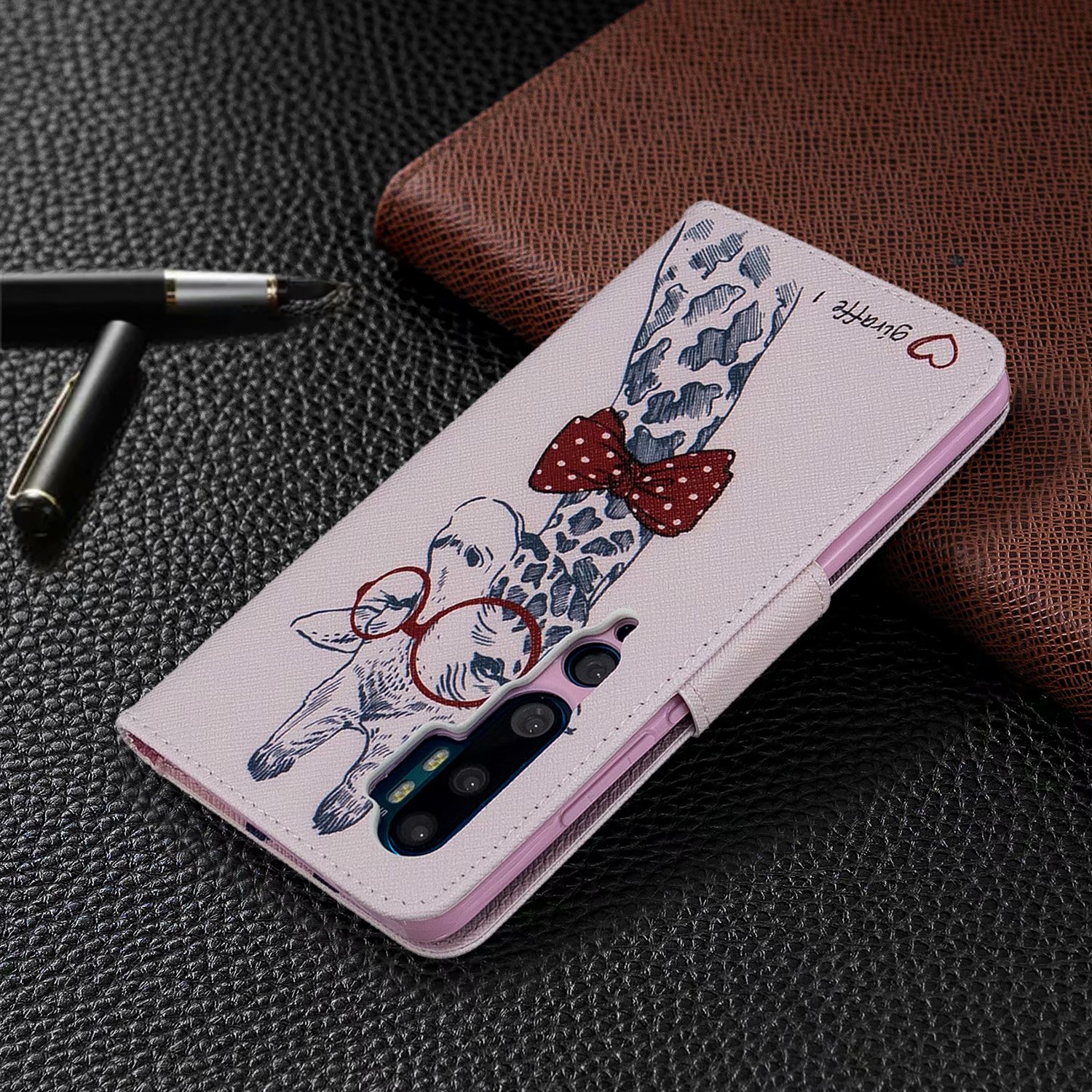 Xiaomi Mi CC9 Pro Case, PU Leather Wallet Phone Bag Cover for Xiaomi CC9 Pro - Giraffe