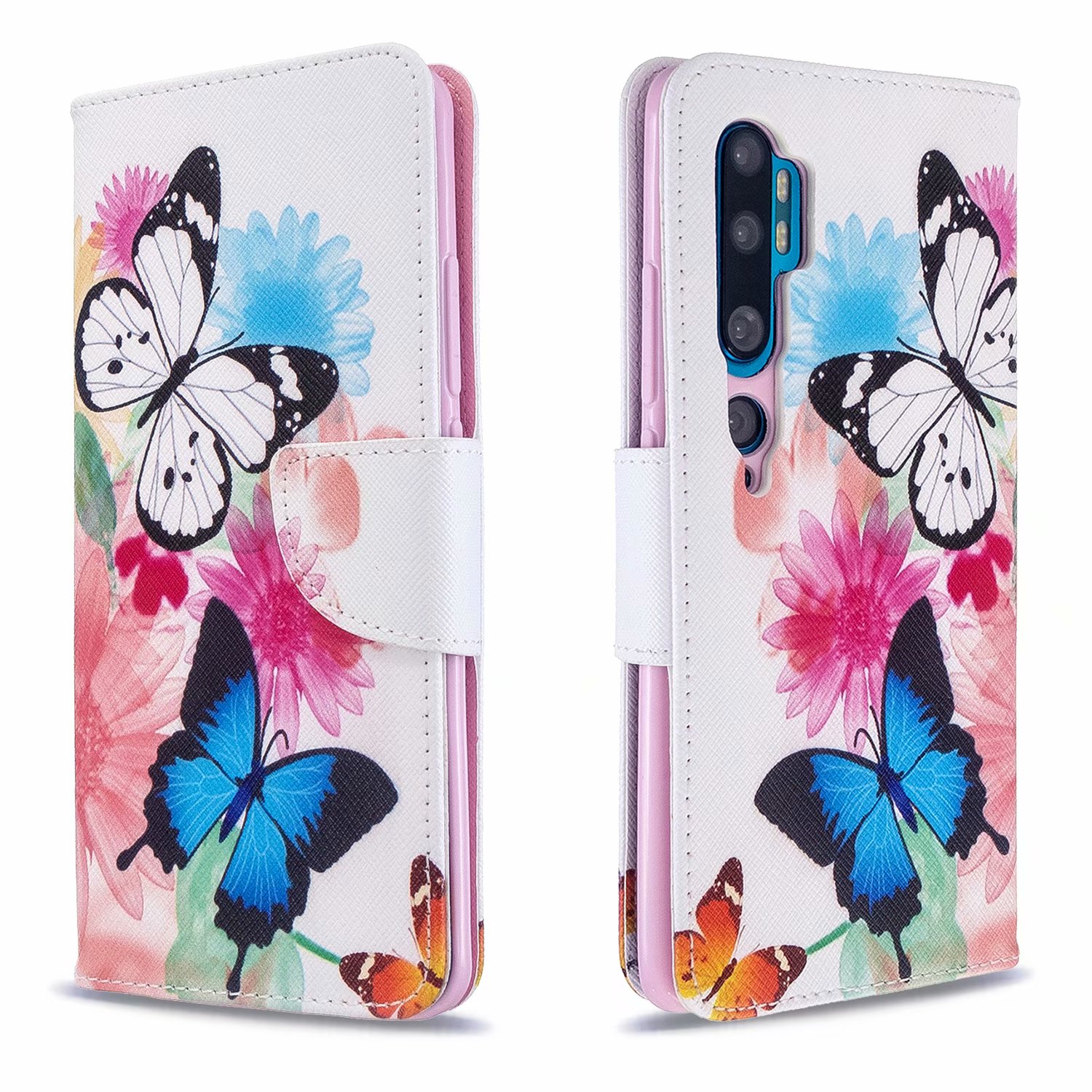 Xiaomi Mi Note 10 Case, PU Leather Wallet Phone Cover for Xiaomi Mi Note 10 Pro - Flower Butterfly