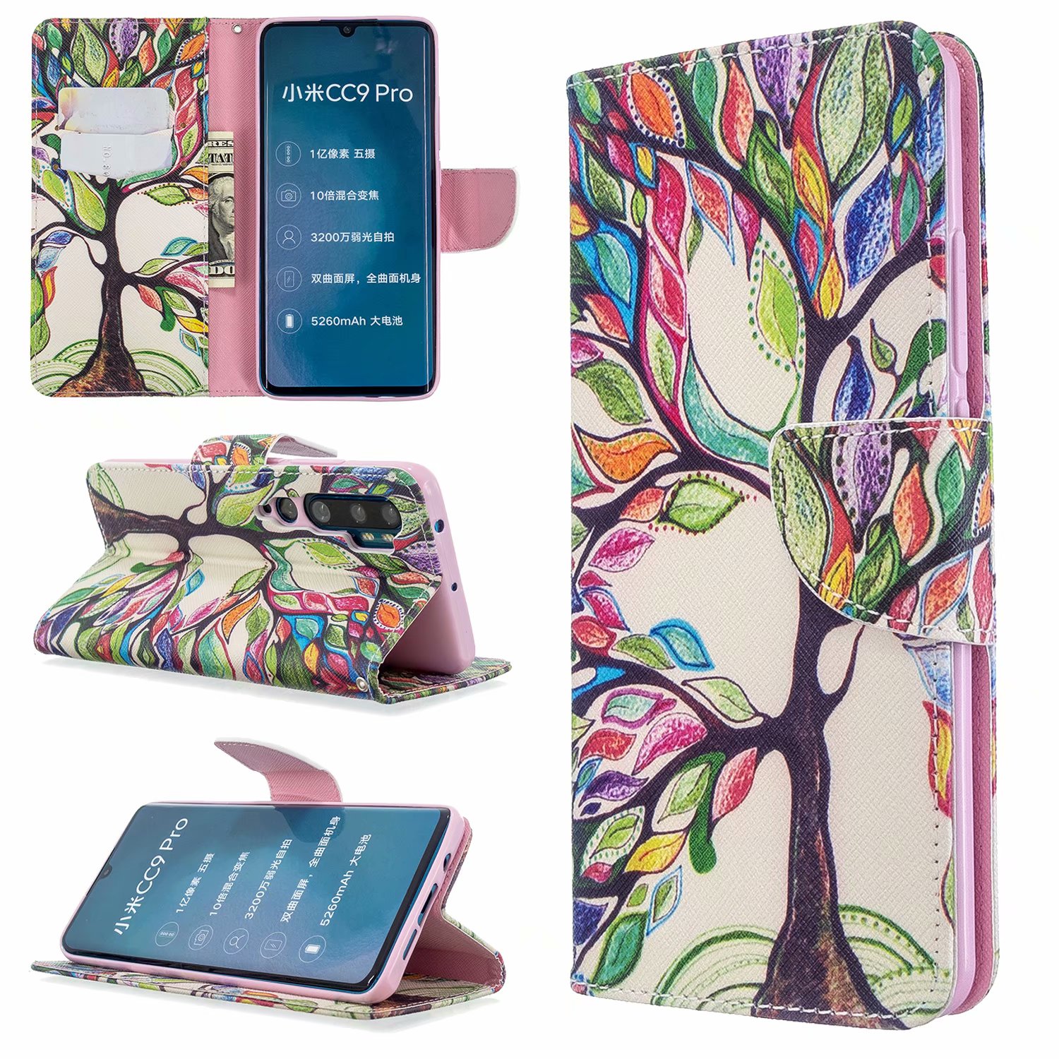 Xiaomi Mi Note 10 Case, PU Leather Wallet Phone Bag Cover for Xiaomi Mi Note 10 Pro - Painting tree