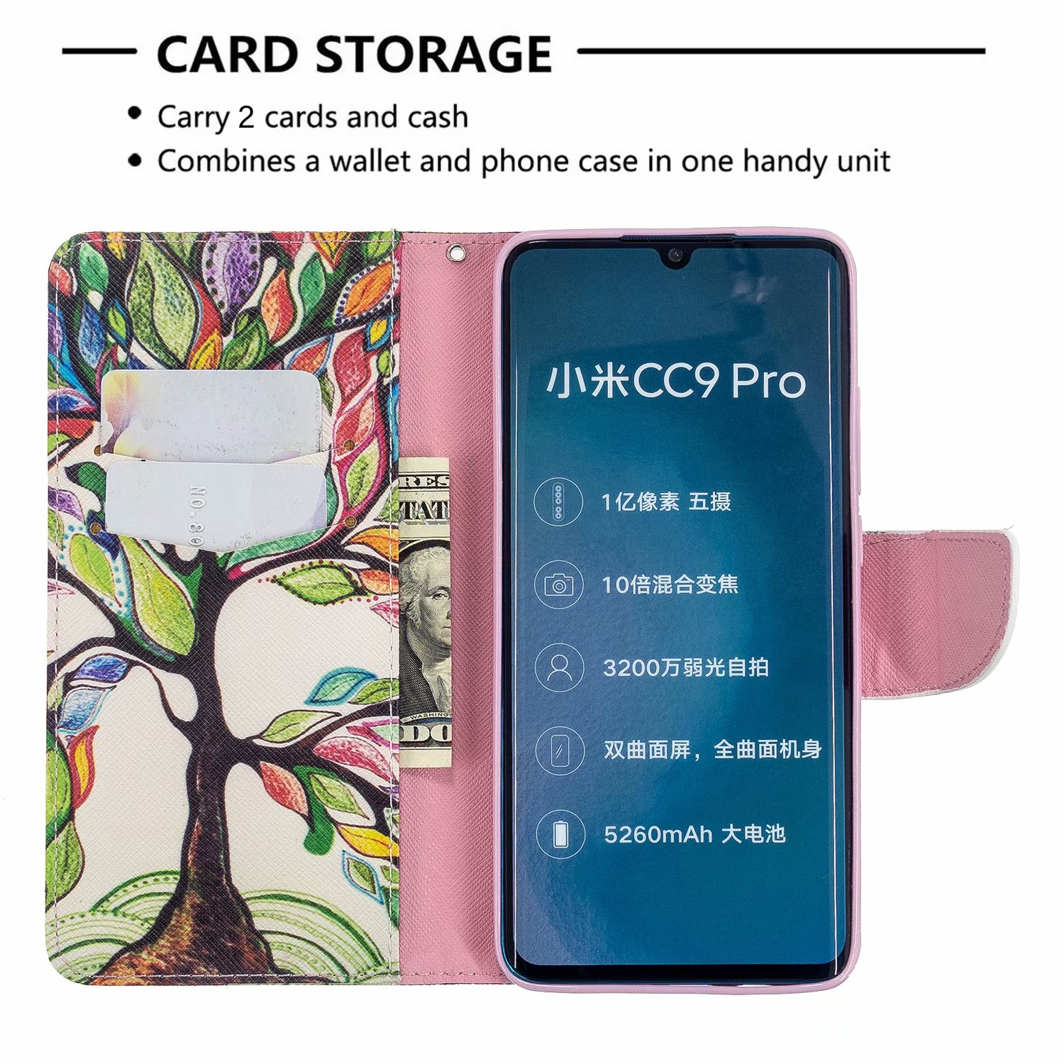 Xiaomi Mi Note 10 Case, PU Leather Wallet Phone Bag Cover for Xiaomi Mi Note 10 Pro - Painting tree