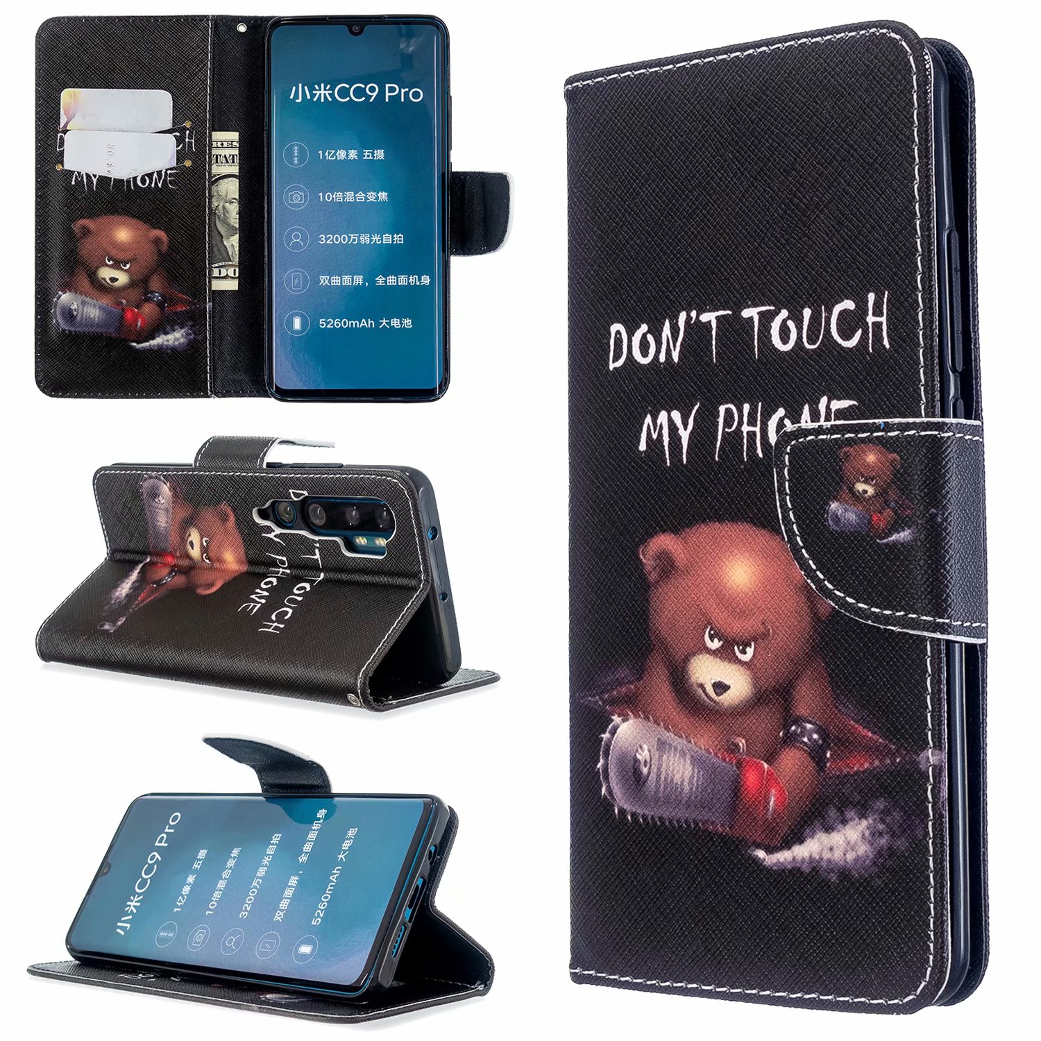 Xiaomi Mi CC9 Pro Case, PU Leather Wallet Phone Bag Cover for Xiaomi CC9 Pro - Don't touch my phone
