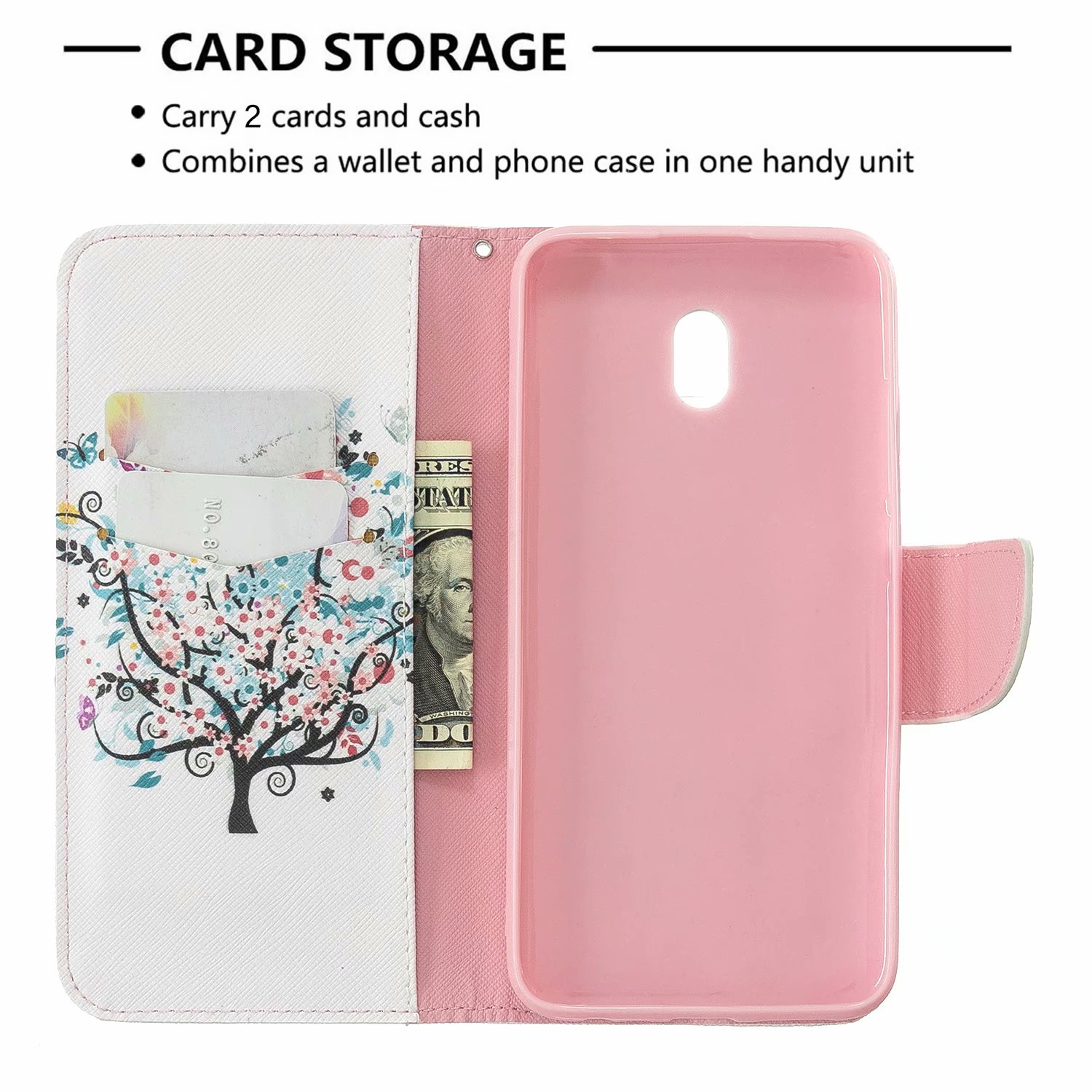 Xiaomi RedMi 8A Case, PU Leather Wallet Phone Bag Cover for Redmi 8A - Color tree