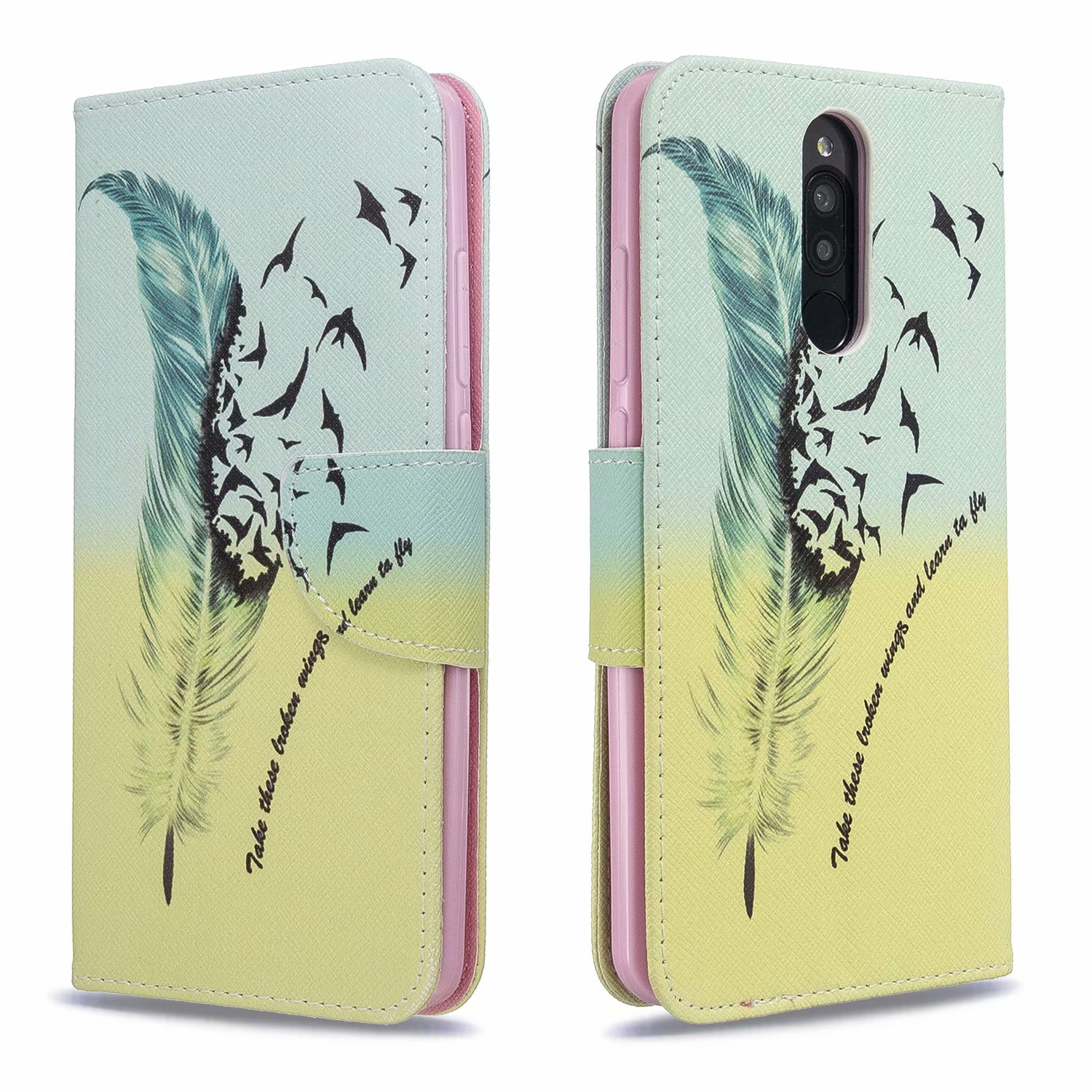 Xiaomi RedMi 8 Case, PU Leather Wallet Phone Bag Cover for Redmi 8A - Free feather