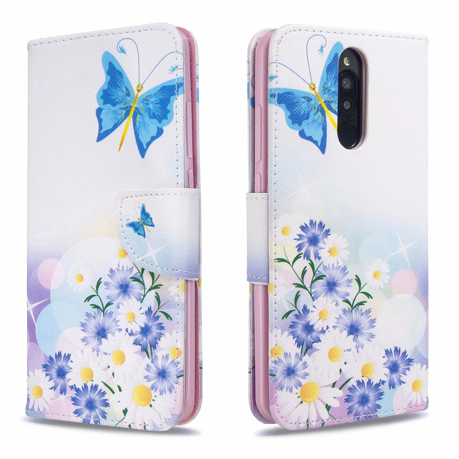 Xiaomi RedMi 8 Case, PU Leather Wallet Phone Bag Cover for Redmi 8A - Flower Butterfly