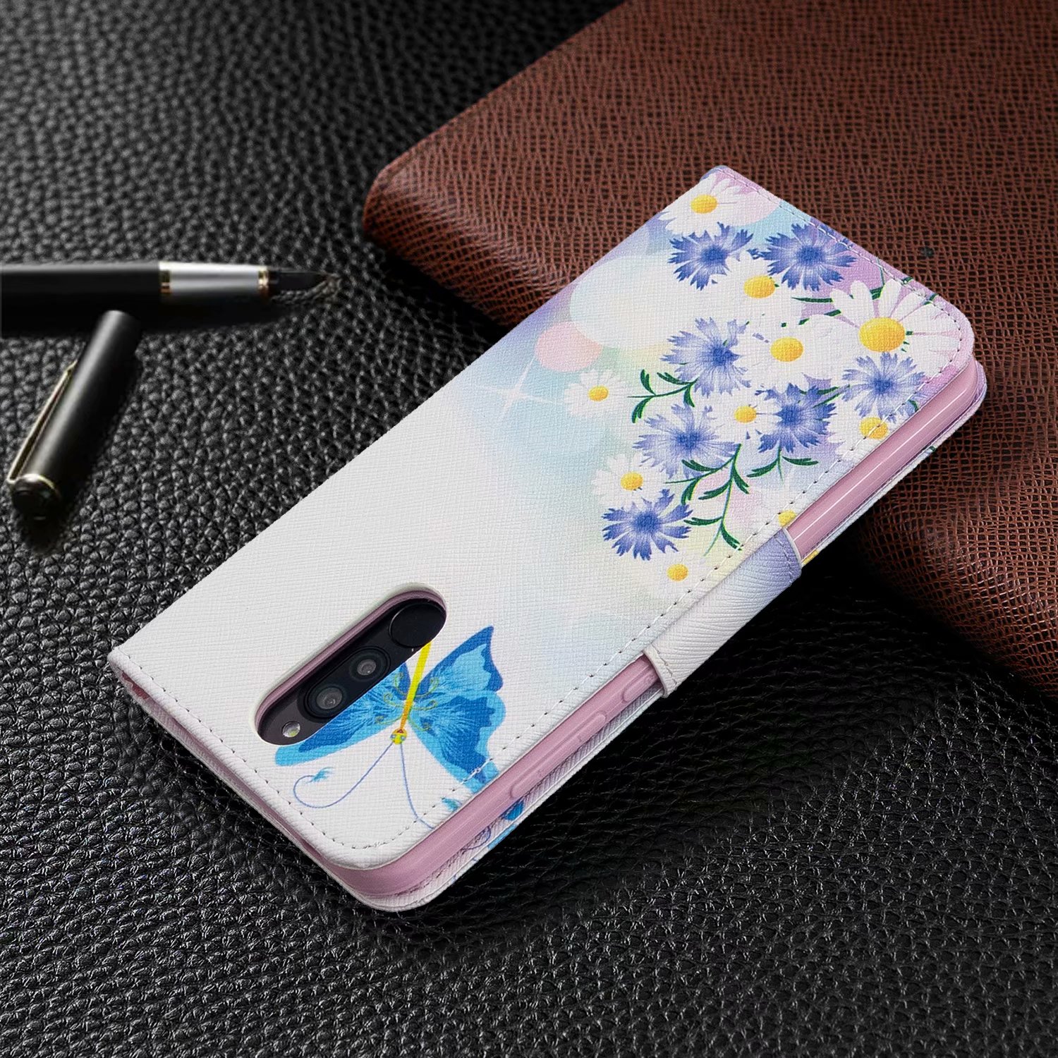Xiaomi RedMi 8 Case, PU Leather Wallet Phone Bag Cover for Redmi 8A - Flower Butterfly