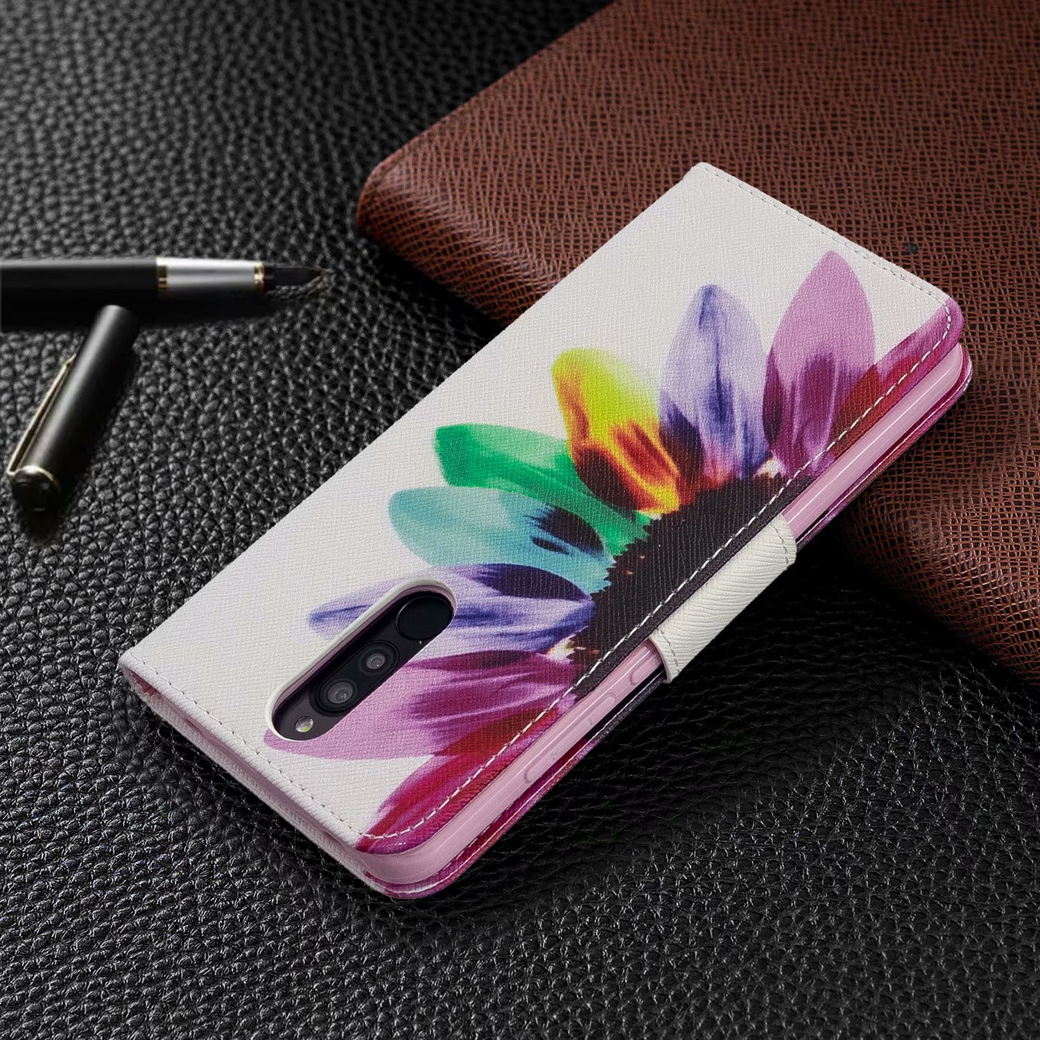 Xiaomi RedMi 8 Case, PU Leather Wallet Phone Bag Cover for Redmi 8A - Sun Flower