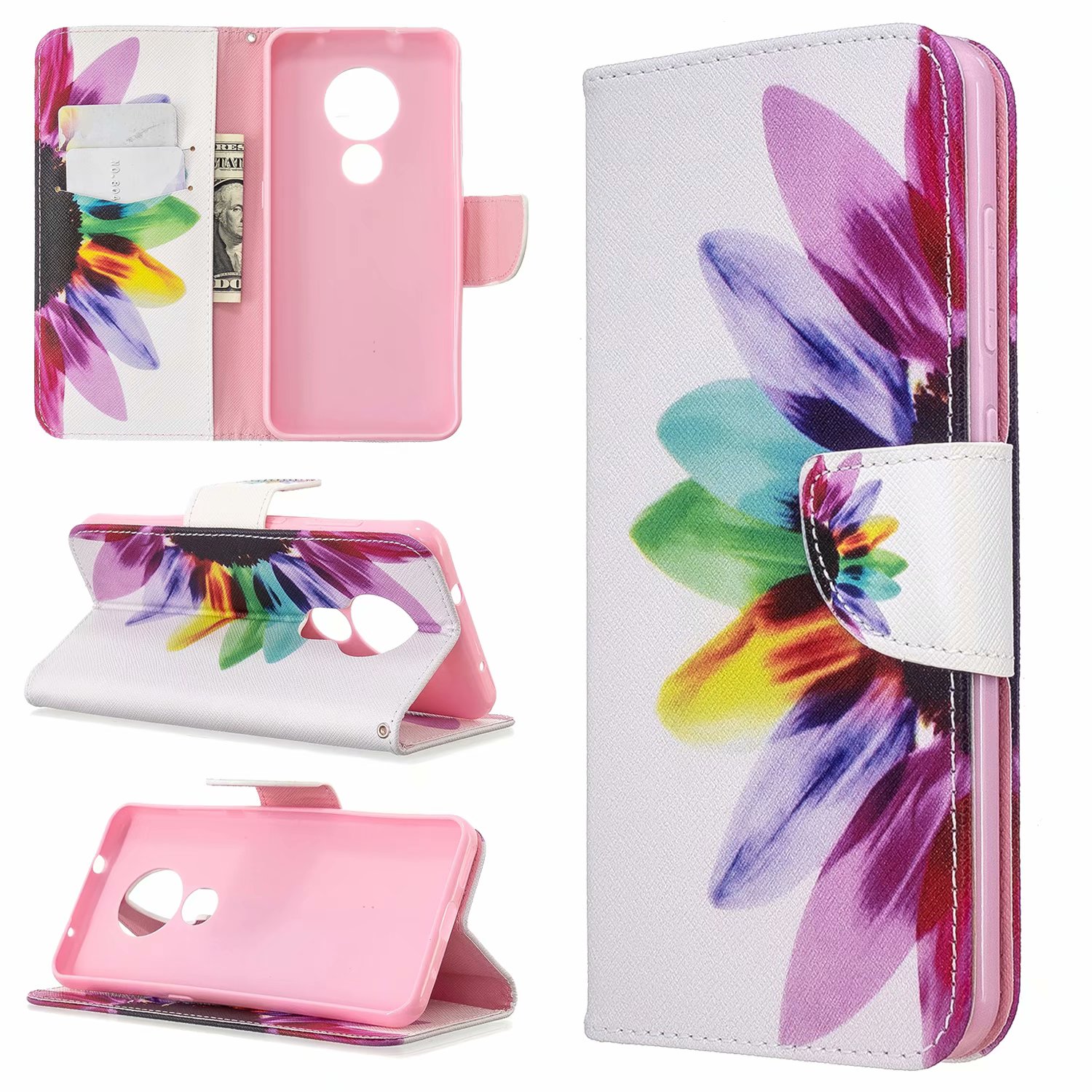 Nokia 7.2 Case, Flip PU Leather Wallet Phone Bag Cover for Nokia 6.2 - Sun Flower