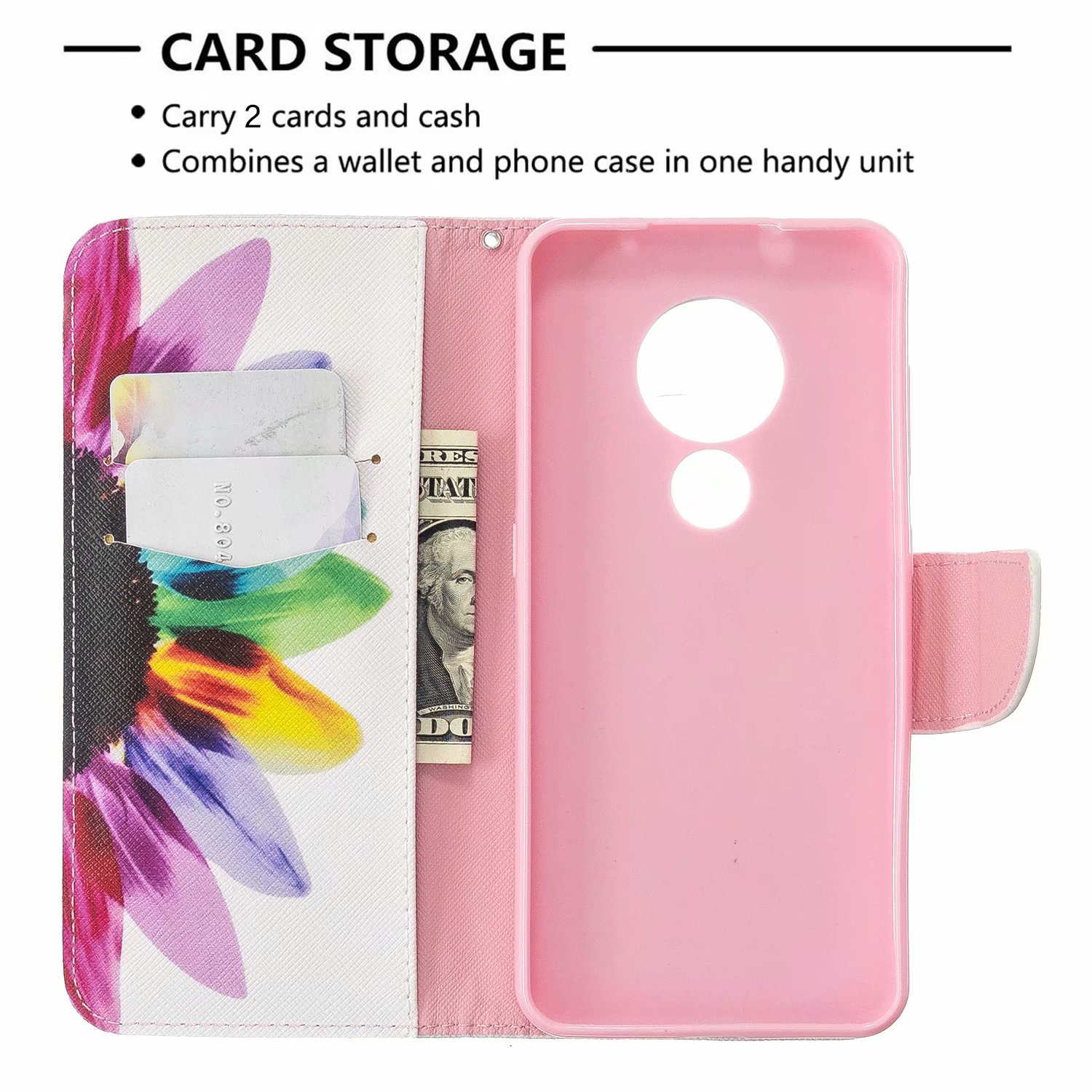 Nokia 7.2 Case, Flip PU Leather Wallet Phone Bag Cover for Nokia 6.2 - Sun Flower