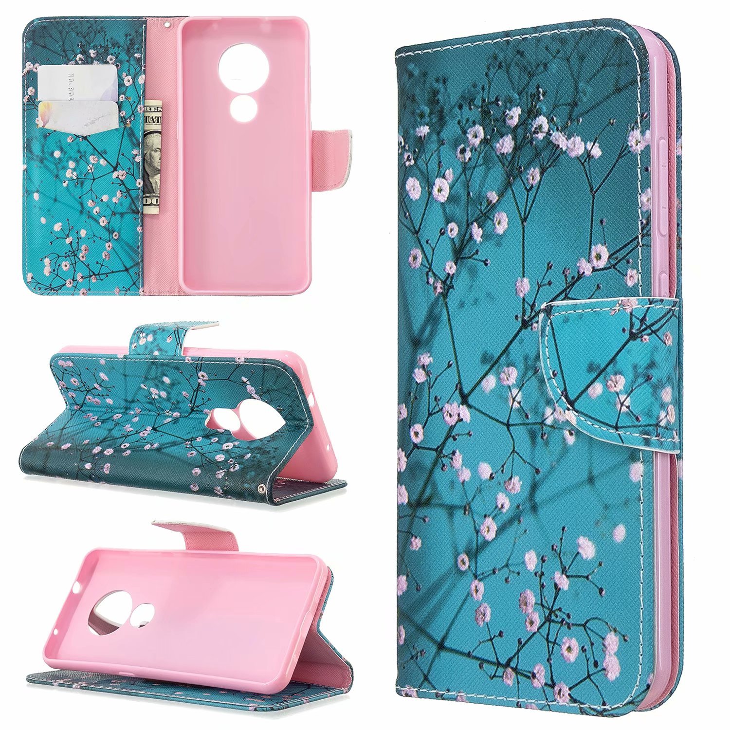 Nokia 7.2 Case, Flip PU Leather Wallet Phone Bag Cover for Nokia 6.2 - Plum Flower