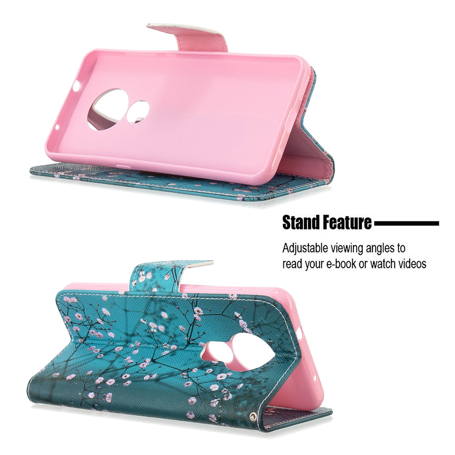 Nokia 7.2 Case, Flip PU Leather Wallet Phone Bag Cover for Nokia 6.2 - Plum Flower