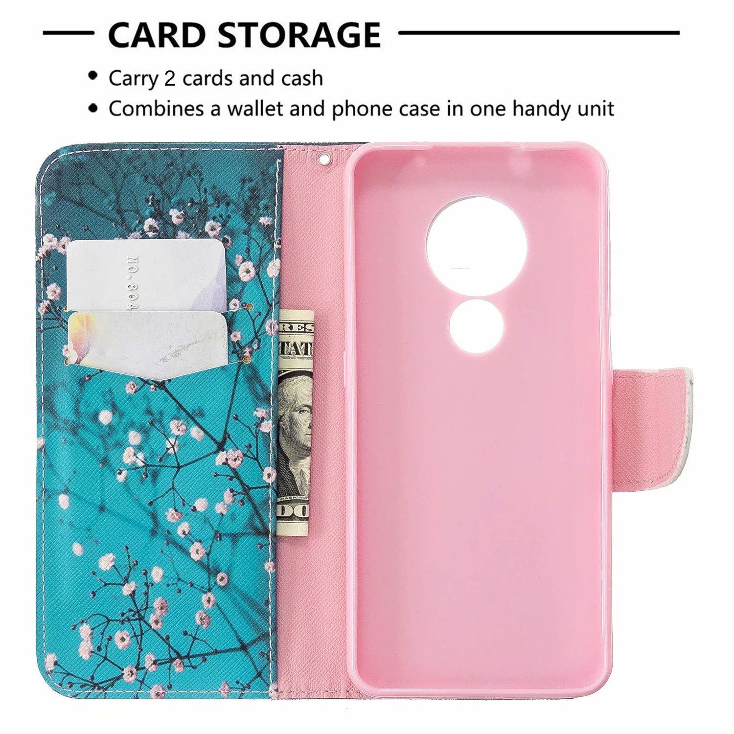 Nokia 7.2 Case, Flip PU Leather Wallet Phone Bag Cover for Nokia 6.2 - Plum Flower