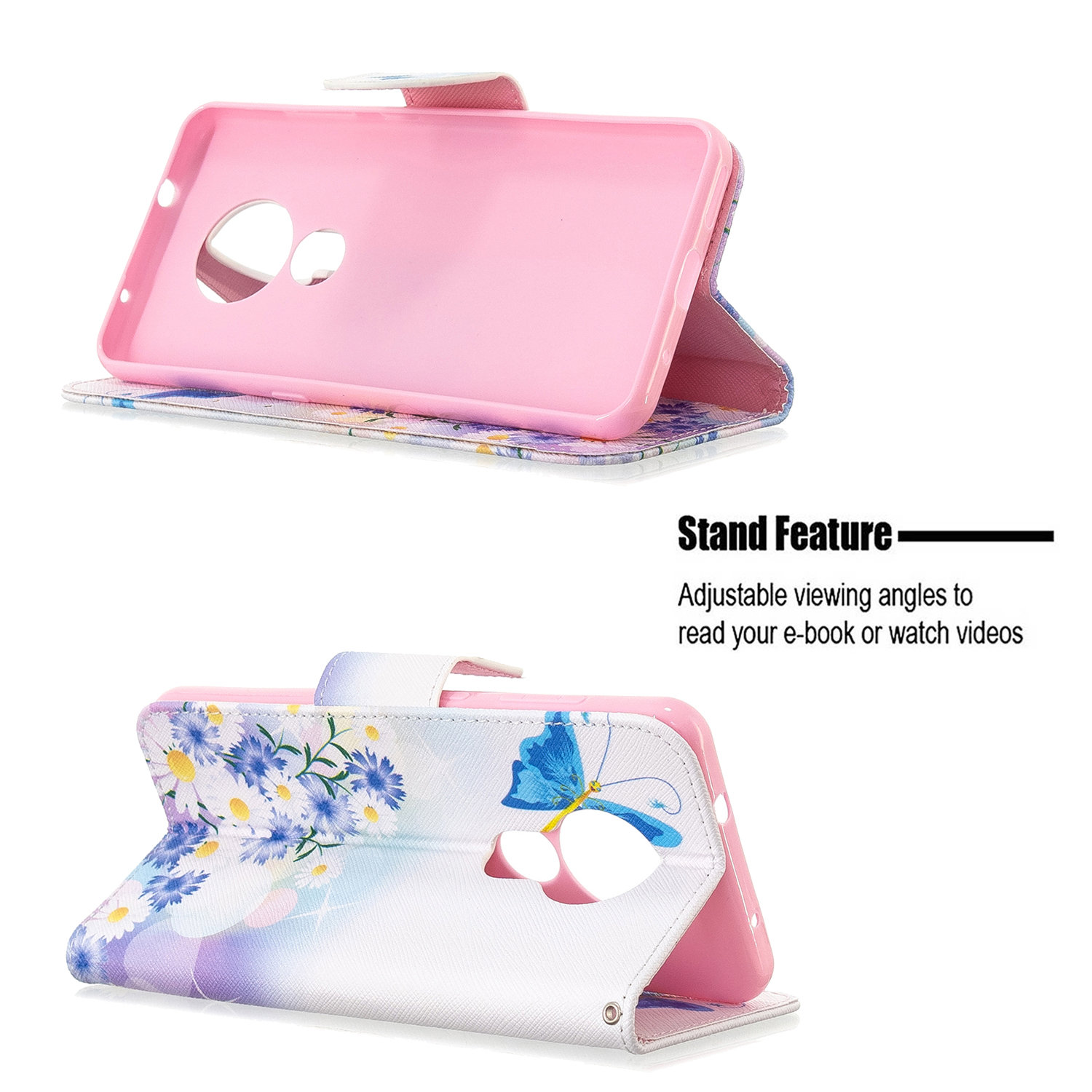 Nokia 7.2 Case, Flip PU Leather Wallet Phone Bag Cover for Nokia 6.2 - Flower Butterfly