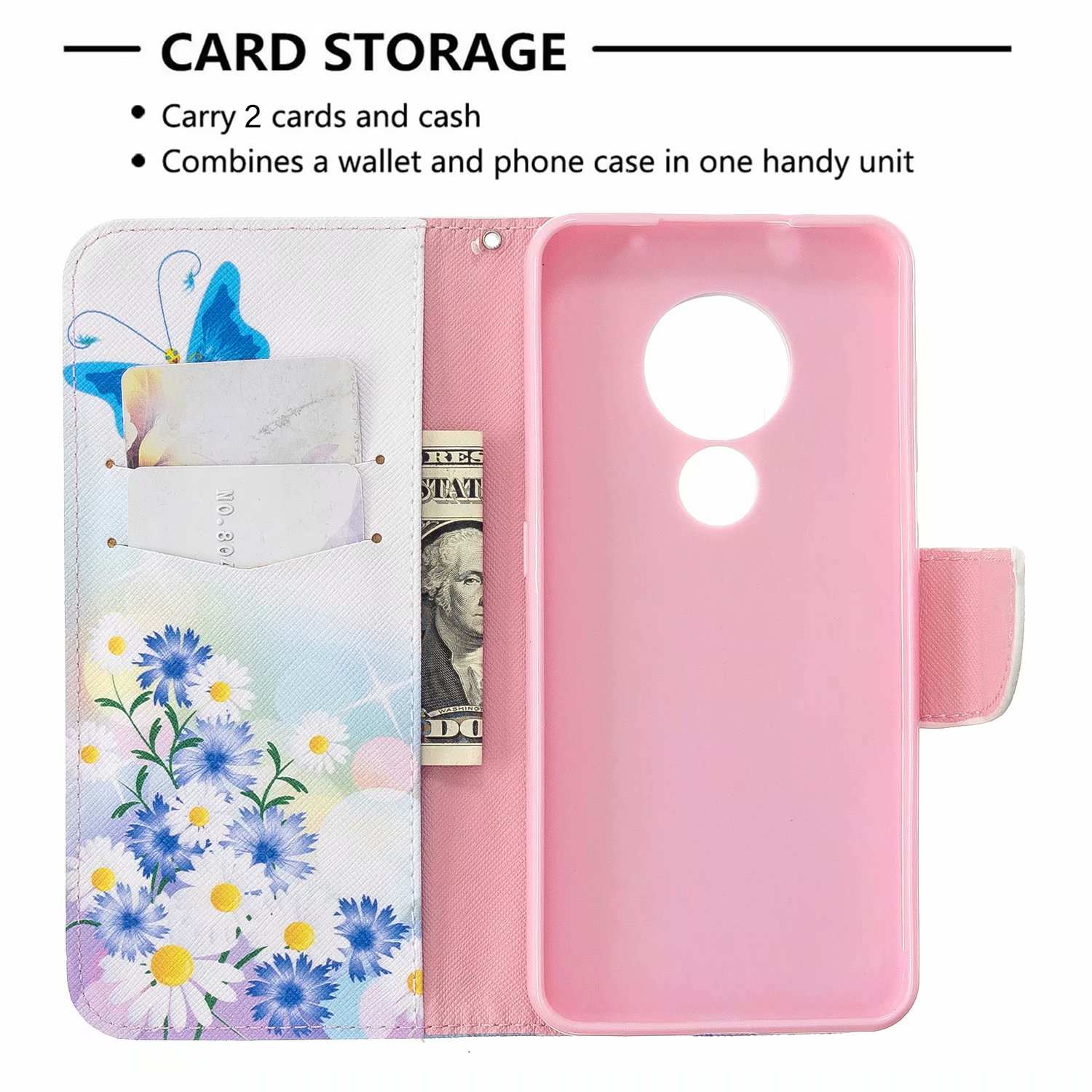 Nokia 7.2 Case, Flip PU Leather Wallet Phone Bag Cover for Nokia 6.2 - Flower Butterfly