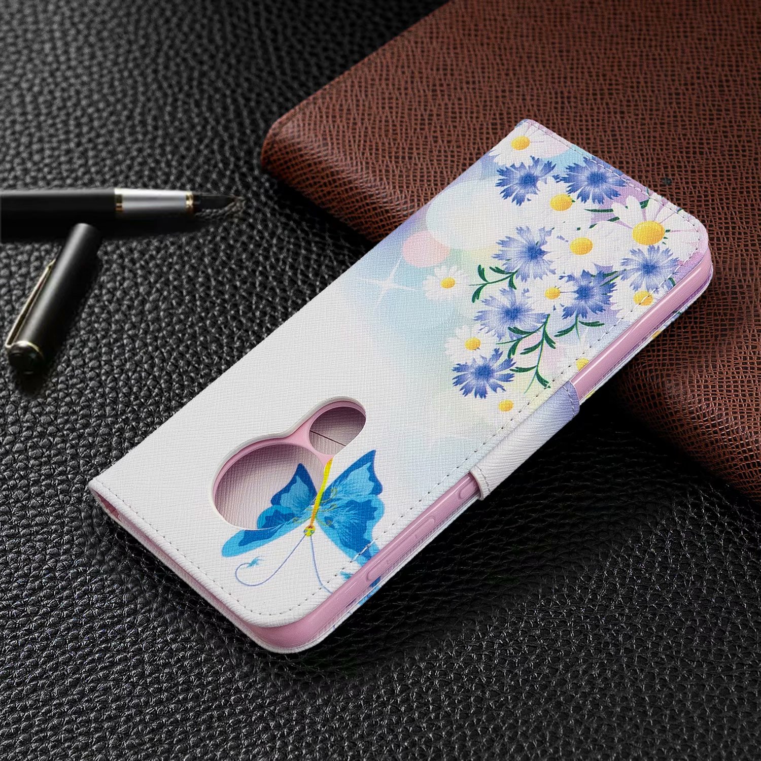 Nokia 7.2 Case, Flip PU Leather Wallet Phone Bag Cover for Nokia 6.2 - Flower Butterfly