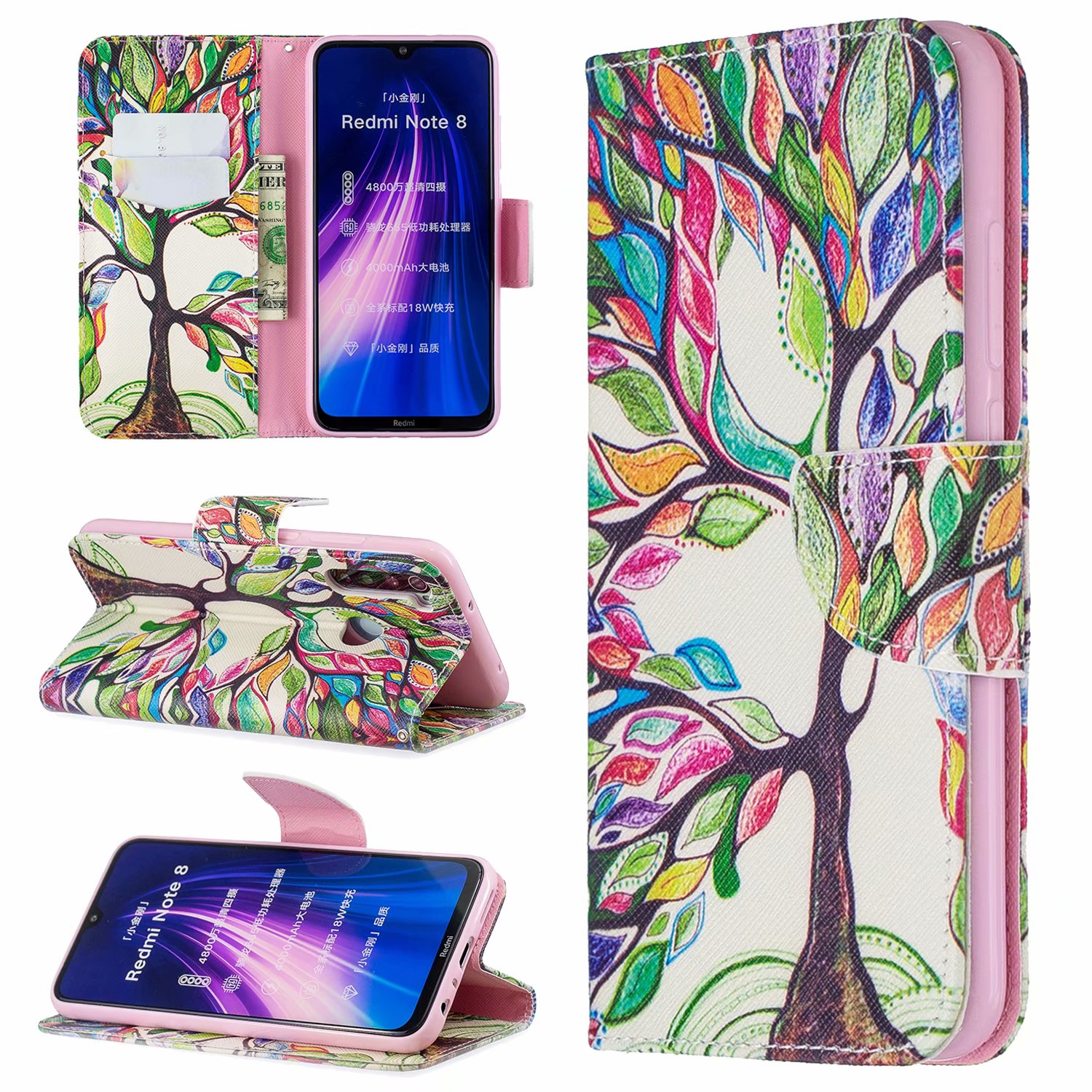 Xiaomi Redmi Note 8 Case, Flip PU Leather Wallet Phone Bag Cover for Redmi Note 8 - Painting tree