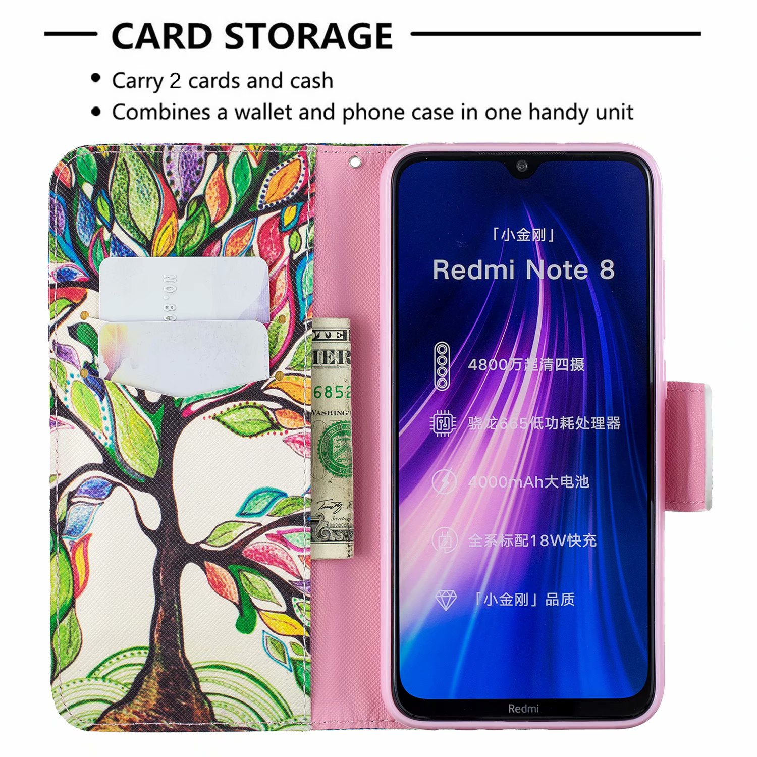 Xiaomi Redmi Note 8 Case, Flip PU Leather Wallet Phone Bag Cover for Redmi Note 8 - Painting tree