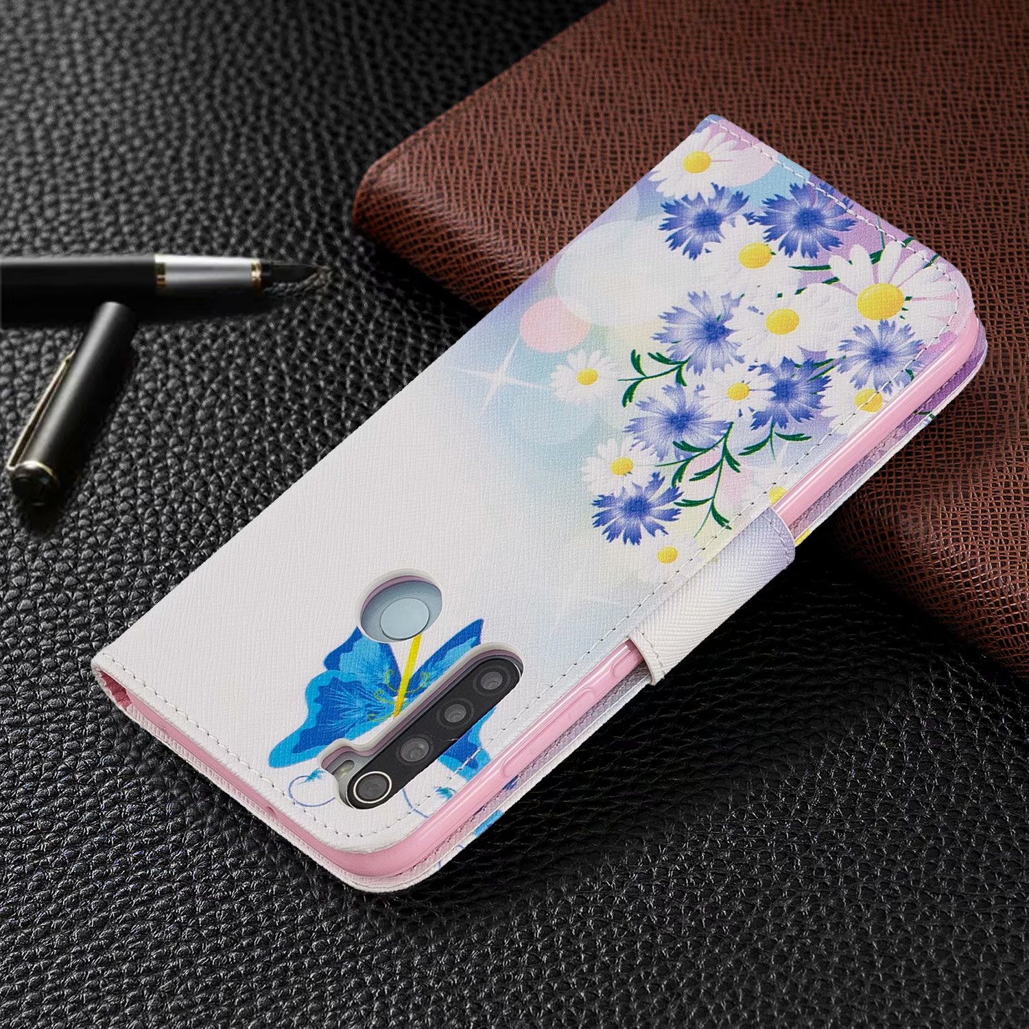 Xiaomi Redmi Note 8 Case, Flip PU Leather Wallet Phone Bag Cover for Redmi Note 8 - Flower Butterfly