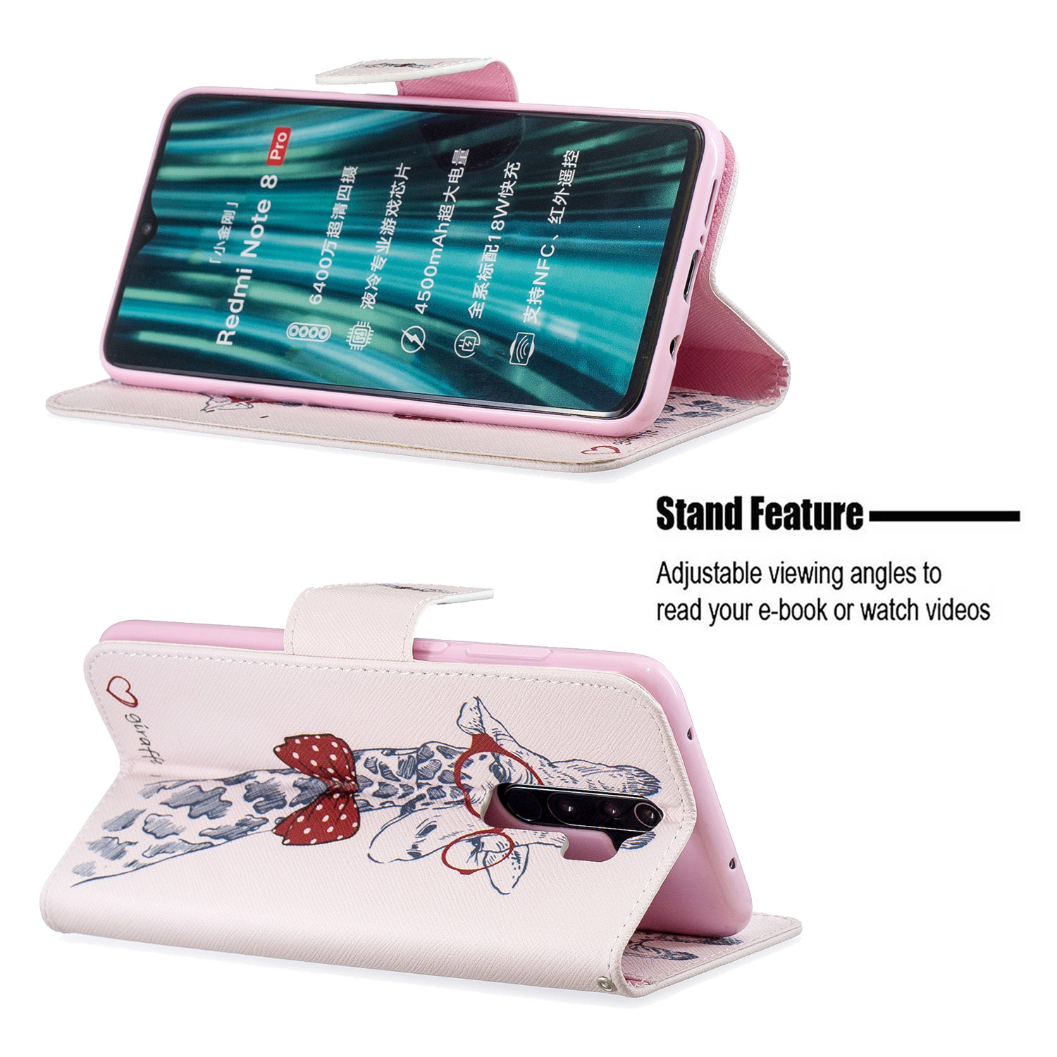 Xiaomi Redmi Note 8 Pro Case, Flip Wallet Phone Cover for Redmi Note 8 Pro - Giraffe