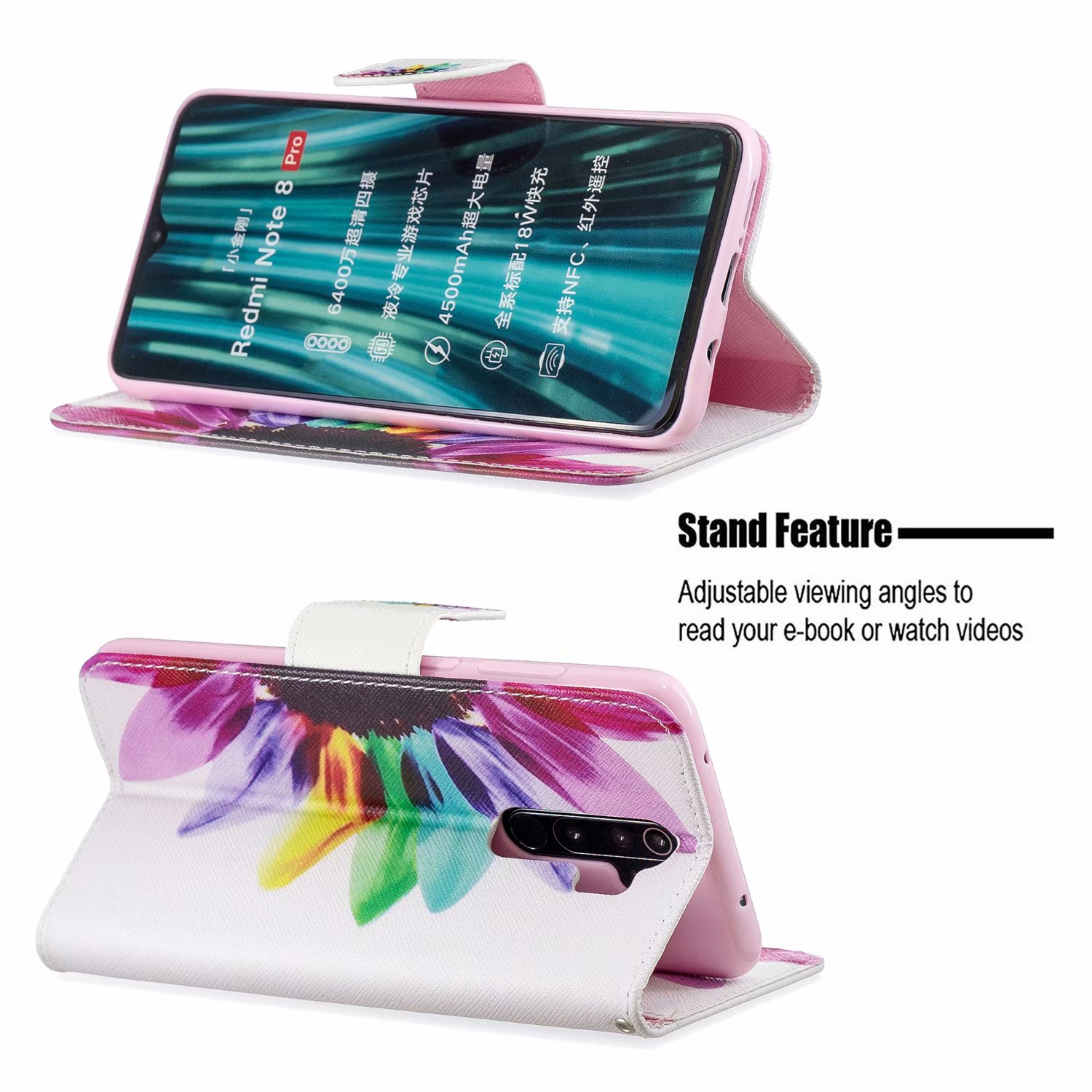 Xiaomi Redmi Note 8 Pro Case, Flip Wallet Phone Cover for Redmi Note 8 Pro - Sun Flower