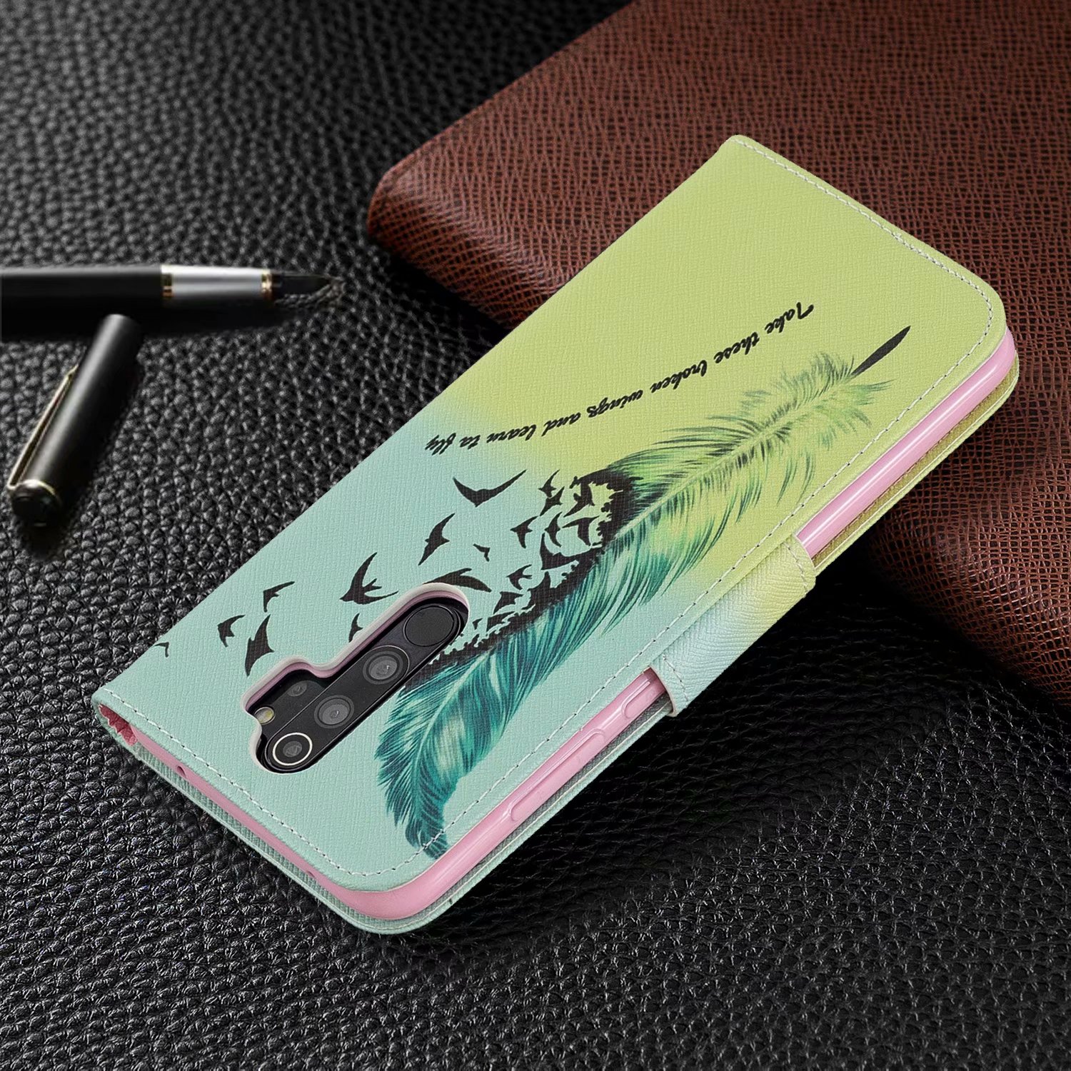 Xiaomi Redmi Note 8 Pro Case, Flip Wallet Phone Cover for Redmi Note 8 Pro - Free feather