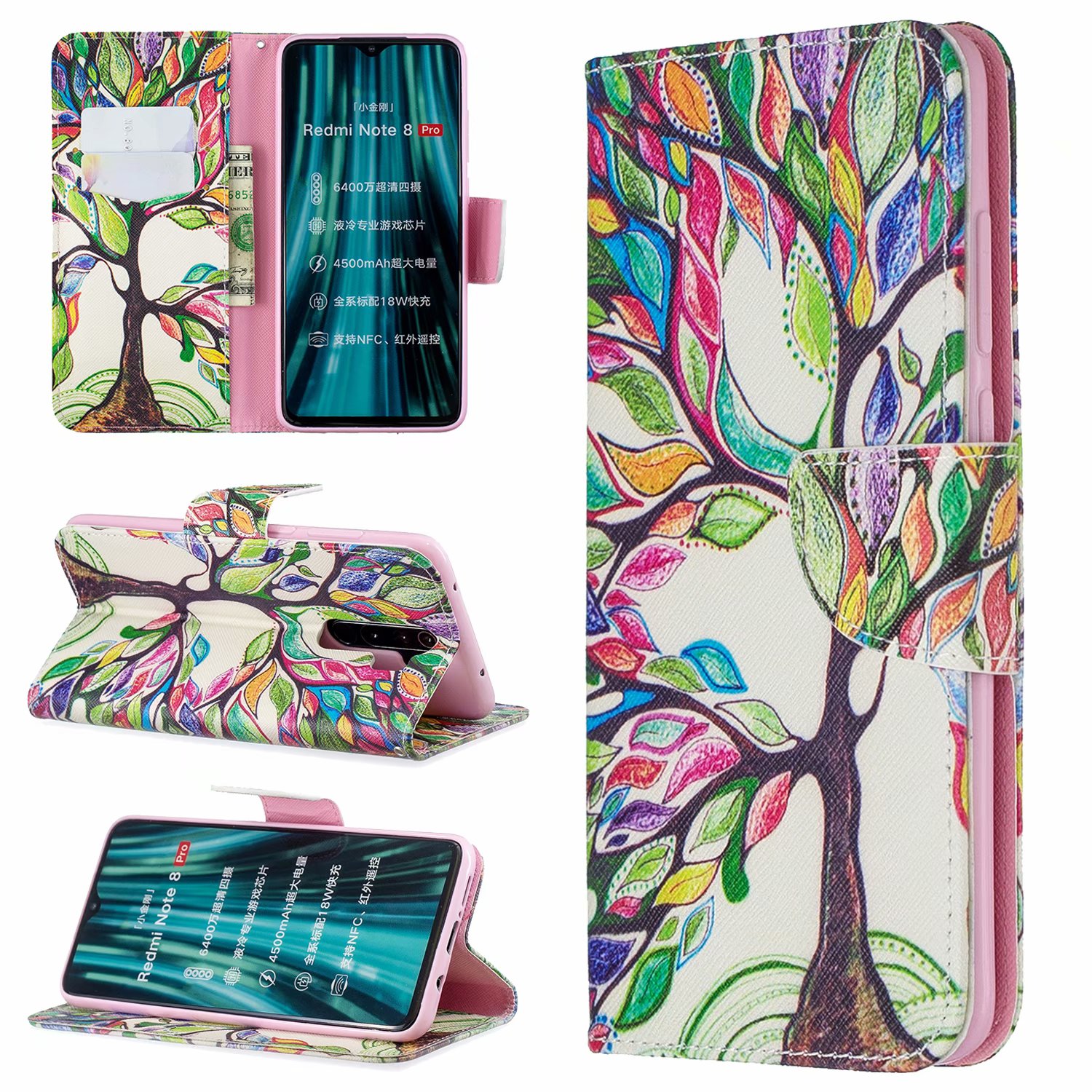 Xiaomi Redmi Note 8 Pro Case, Flip Wallet Phone Cover for Redmi Note 8 Pro - Painting tree