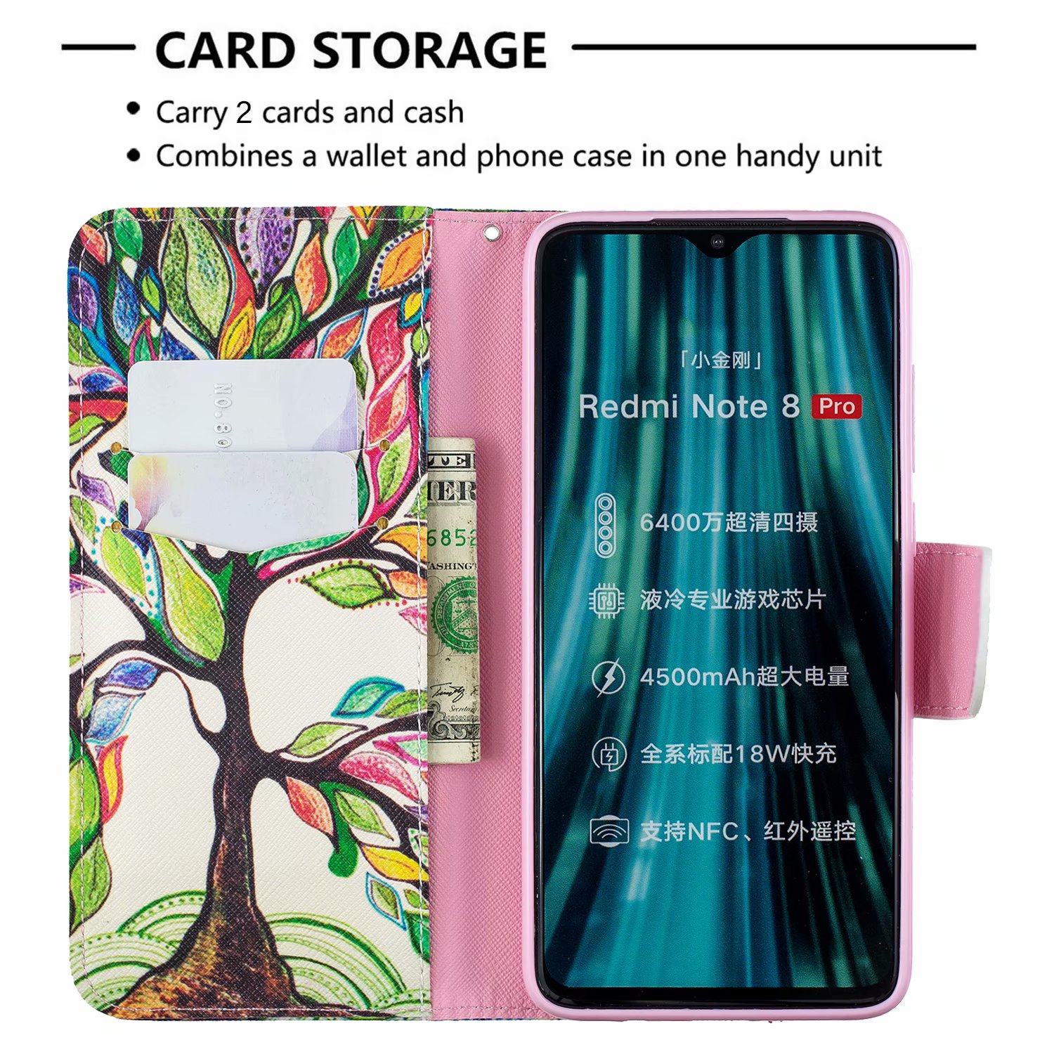Xiaomi Redmi Note 8 Pro Case, Flip Wallet Phone Cover for Redmi Note 8 Pro - Painting tree