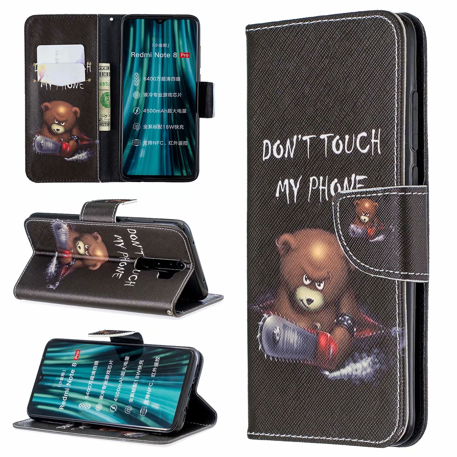 Xiaomi Redmi Note 8 Pro Case, Flip Wallet Phone Cover for Redmi Note 8 Pro - Don't touch my phone