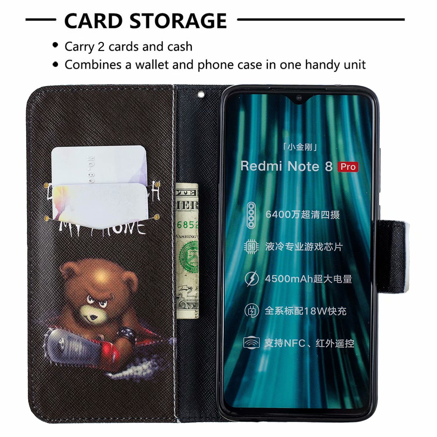 Xiaomi Redmi Note 8 Pro Case, Flip Wallet Phone Cover for Redmi Note 8 Pro - Don't touch my phone