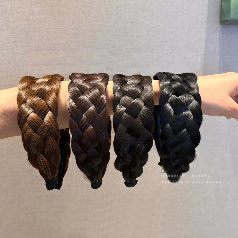 Bohemian Wide Hair Accessories Toothed Non-slip Hairband Wig Twist Braid Hair Hoop Artificial Fishbone Style Braided Headband
