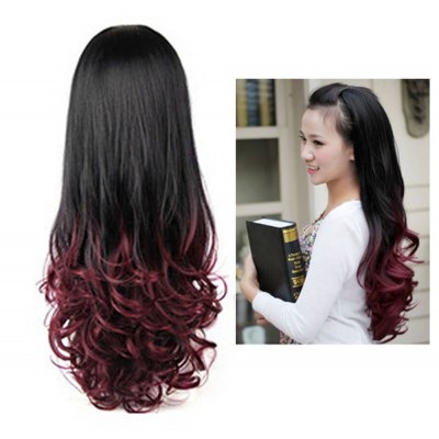 Women Long Curly Wavy Half Hair Wigs Heat Resistant Gradient Color