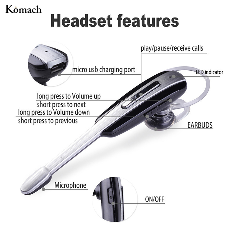 Komach Bluetooth Stereo Headphone Wireless Music Bass Headset Fashion Business Style Sport Earphone