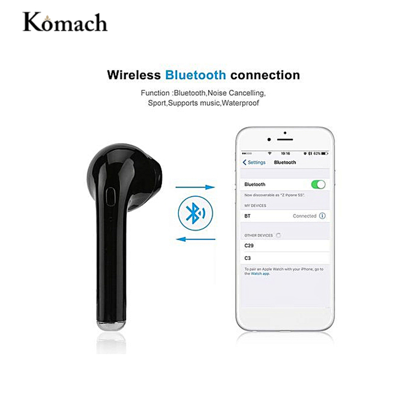 Komach I7 Bluetooth Wireless Earbud  Music Airpods Earpiece Single Stereo Earphone with Mic