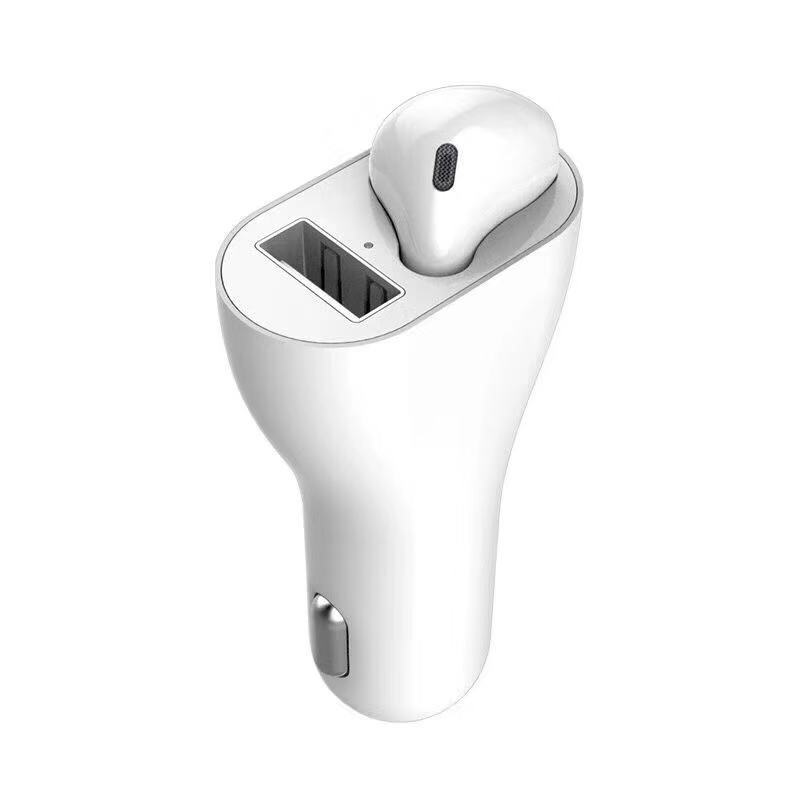 Komach USB Car Charger Adapter with Bluetooth Earphone Headset In-Ear Earbuds HandFree Answer Call