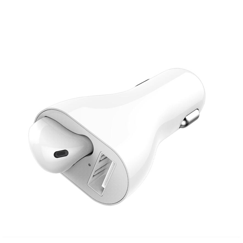 Komach USB Car Charger Adapter with Bluetooth Earphone Headset In-Ear Earbuds HandFree Answer Call