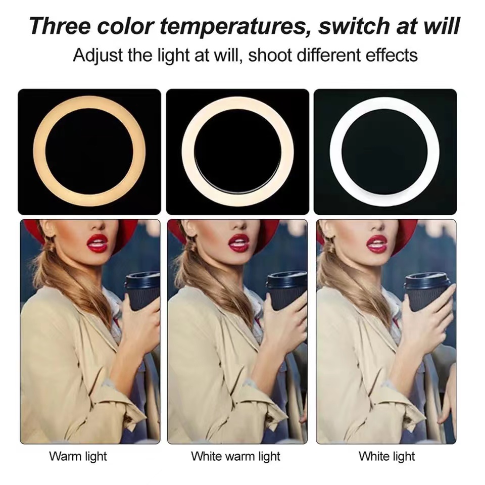 Protable Selfie Ring Light for Youtube Live Streaming Studio Video LED Dimmable Photography Lighting with USB Cable Live Beauty Live Broadcast Beauty Lens  With Tripod Stand Photography Studio