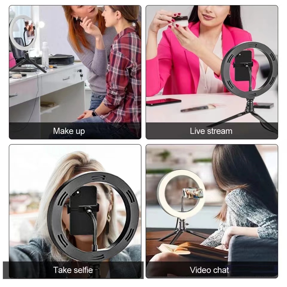 Protable Selfie Ring Light for Youtube Live Streaming Studio Video LED Dimmable Photography Lighting with USB Cable Live Beauty Live Broadcast Beauty Lens  With Tripod Stand Photography Studio