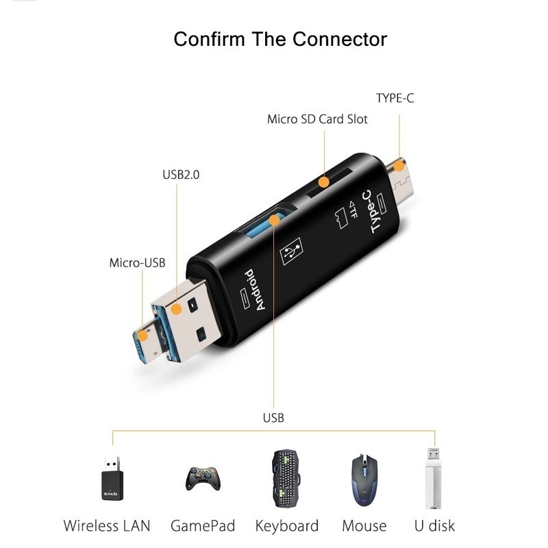 5 In 1 Multifunction Usb 3.0 Type C/Usb /Micro Usb/Tf/SD Memory Card Reader OTG High Speed Card Reader Adapter Mobile Phone Accessories