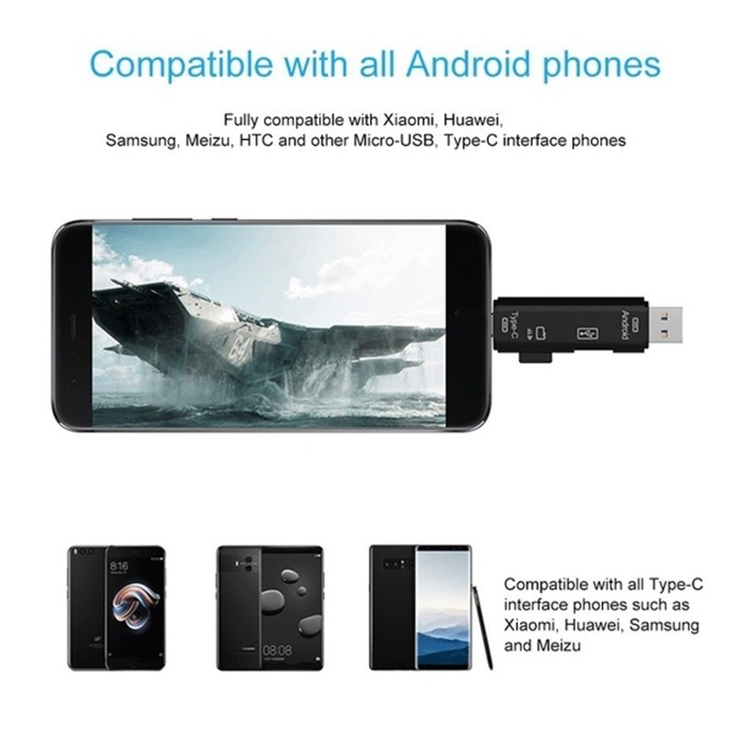 5 In 1 Multifunction Usb 3.0 Type C/Usb /Micro Usb/Tf/SD Memory Card Reader OTG High Speed Card Reader Adapter Mobile Phone Accessories