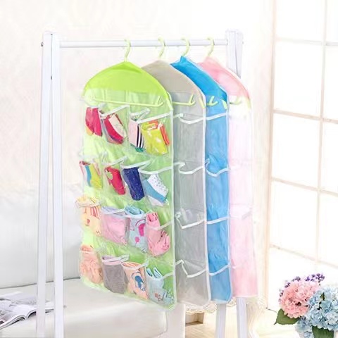 16 Pockets Clear Hanging Bag Socks Bra Underwear Rack Hanger Storage Organizer Underwear storage bag For Bathroom Living Room 1PCS