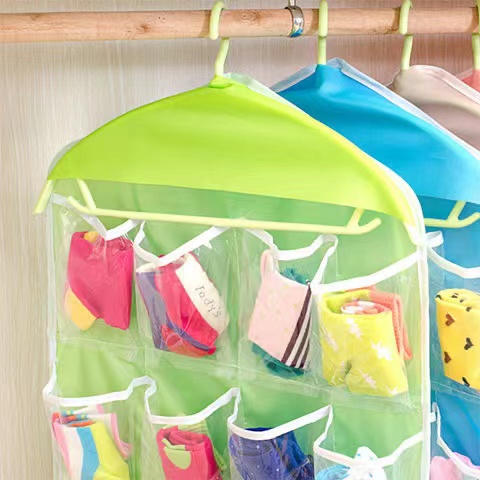 16 Pockets Clear Hanging Bag Socks Bra Underwear Rack Hanger Storage Organizer Underwear storage bag For Bathroom Living Room 1PCS