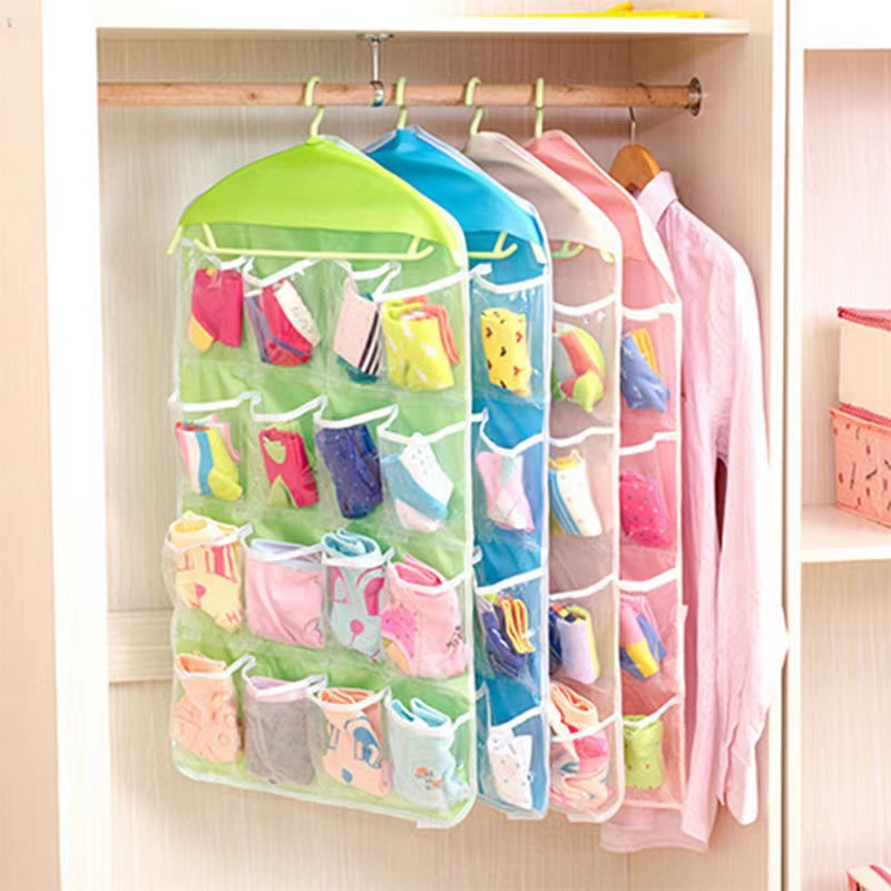 16 Pockets Clear Hanging Bag Socks Bra Underwear Rack Hanger Storage Organizer Underwear storage bag For Bathroom Living Room 1PCS