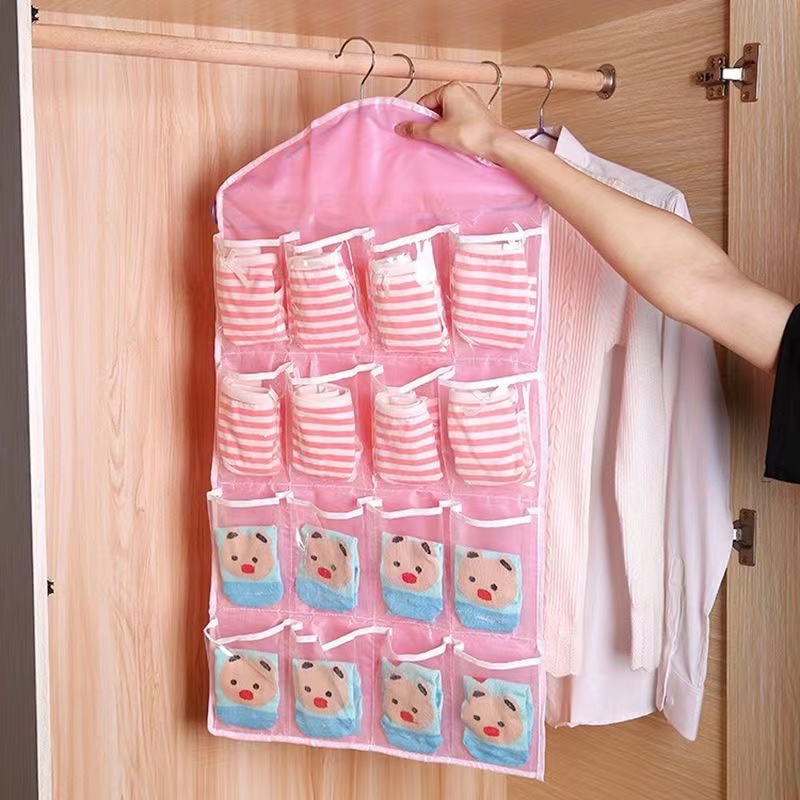 16 Pockets Clear Hanging Bag Socks Bra Underwear Rack Hanger Storage Organizer Underwear storage bag For Bathroom Living Room 1PCS