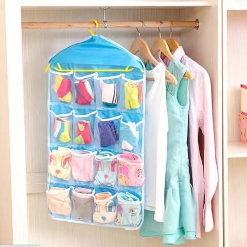16 Pockets Clear Hanging Bag Socks Bra Underwear Rack Hanger Storage Organizer Underwear storage bag For Bathroom Living Room 1PCS
